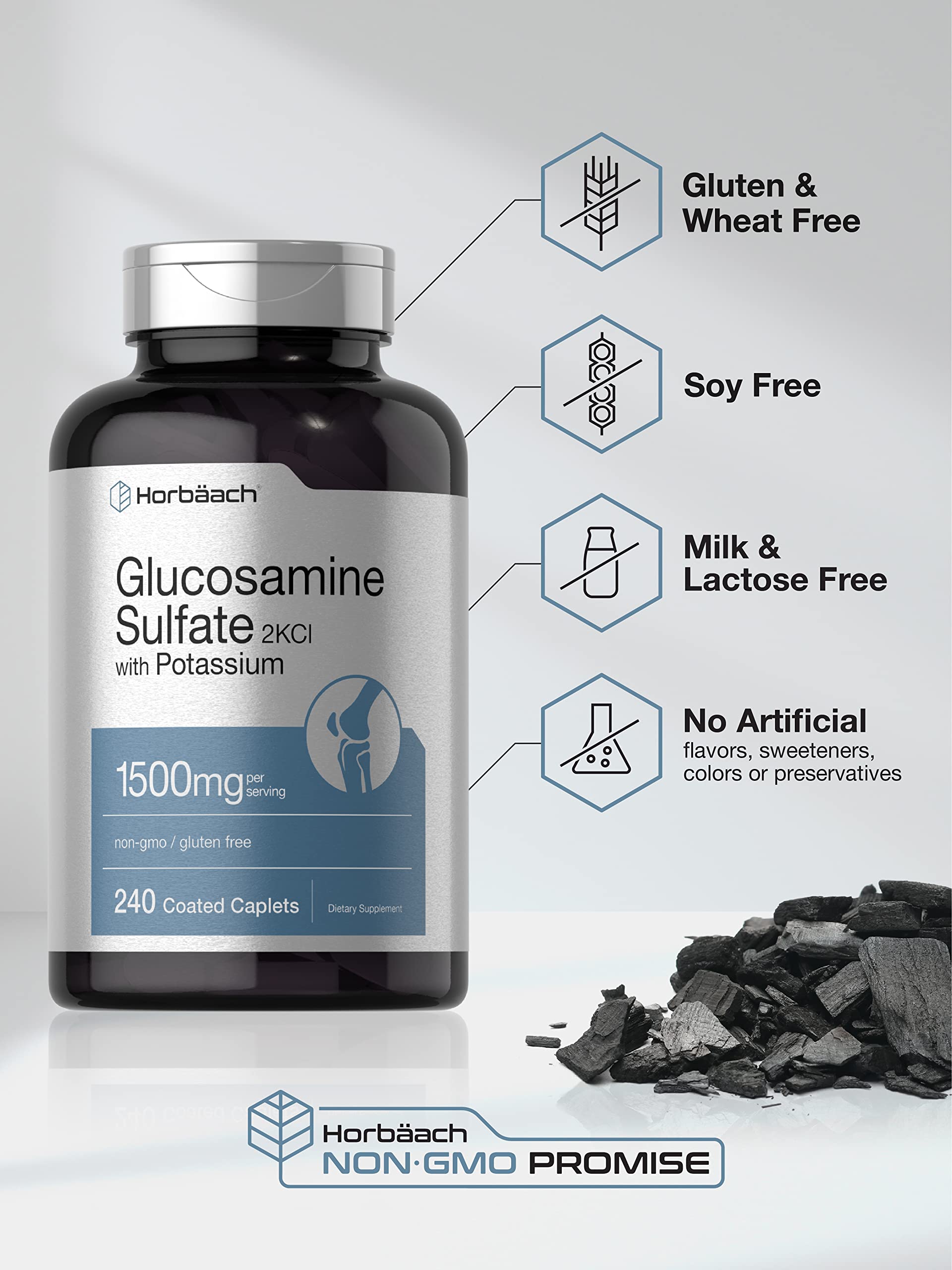 Horbäach Glucosamine Sulfate 1500mg | 240 Caplets | 2KCI with Potassium | Non-GMO and Gluten Free Supplement - Image 4