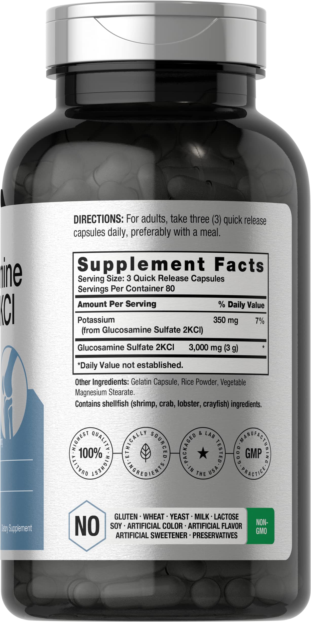 Horbäach Glucosamine Sulfate 2KCI with Potassium | 3000mg | 240 Capsules | Non-GMO and Gluten Free Supplement - Image 2