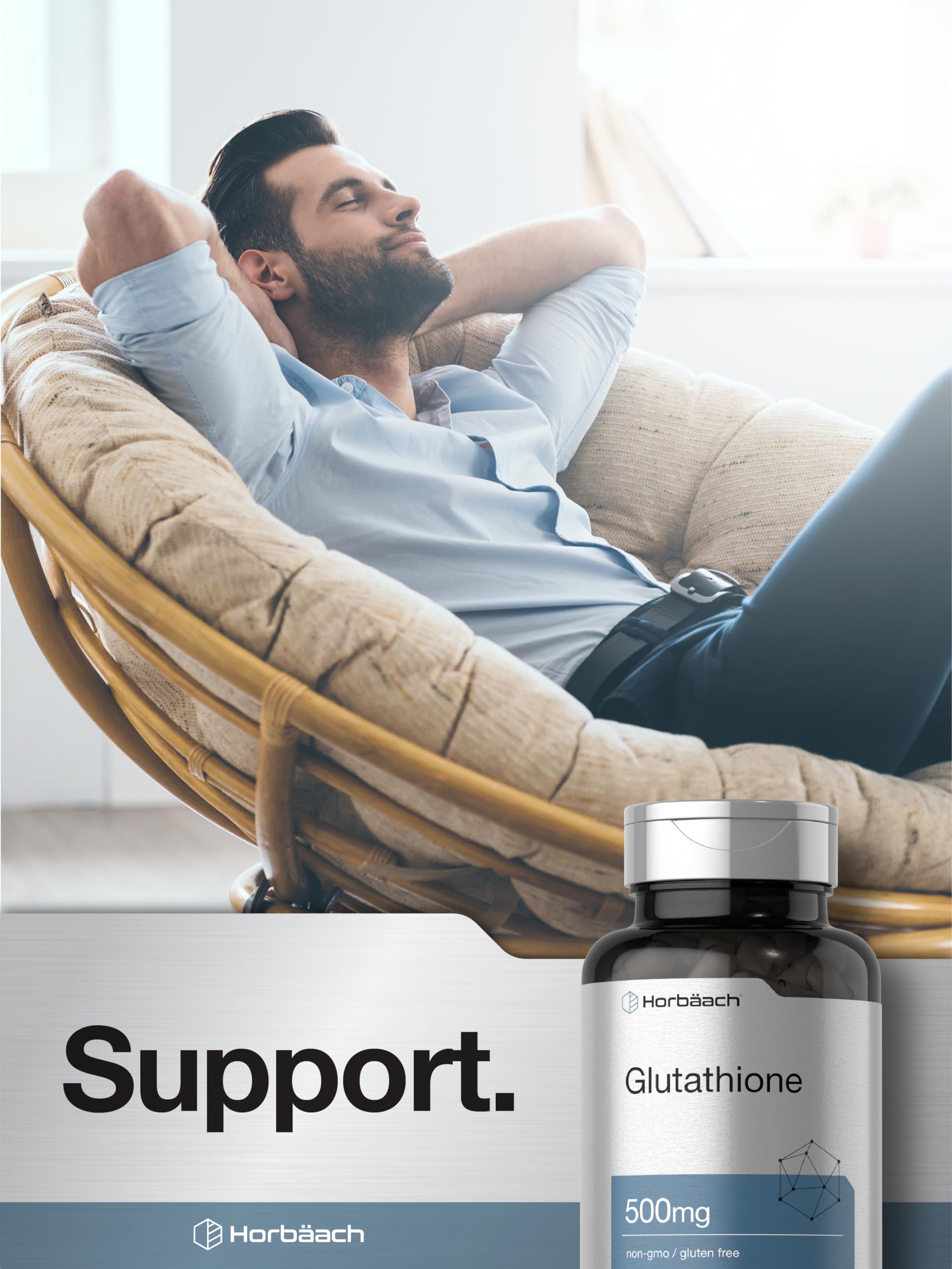 Horbäach Glutathione 500mg Reduced Supplement | 60 Capsules | Non-GMO & Gluten Free - Image 7