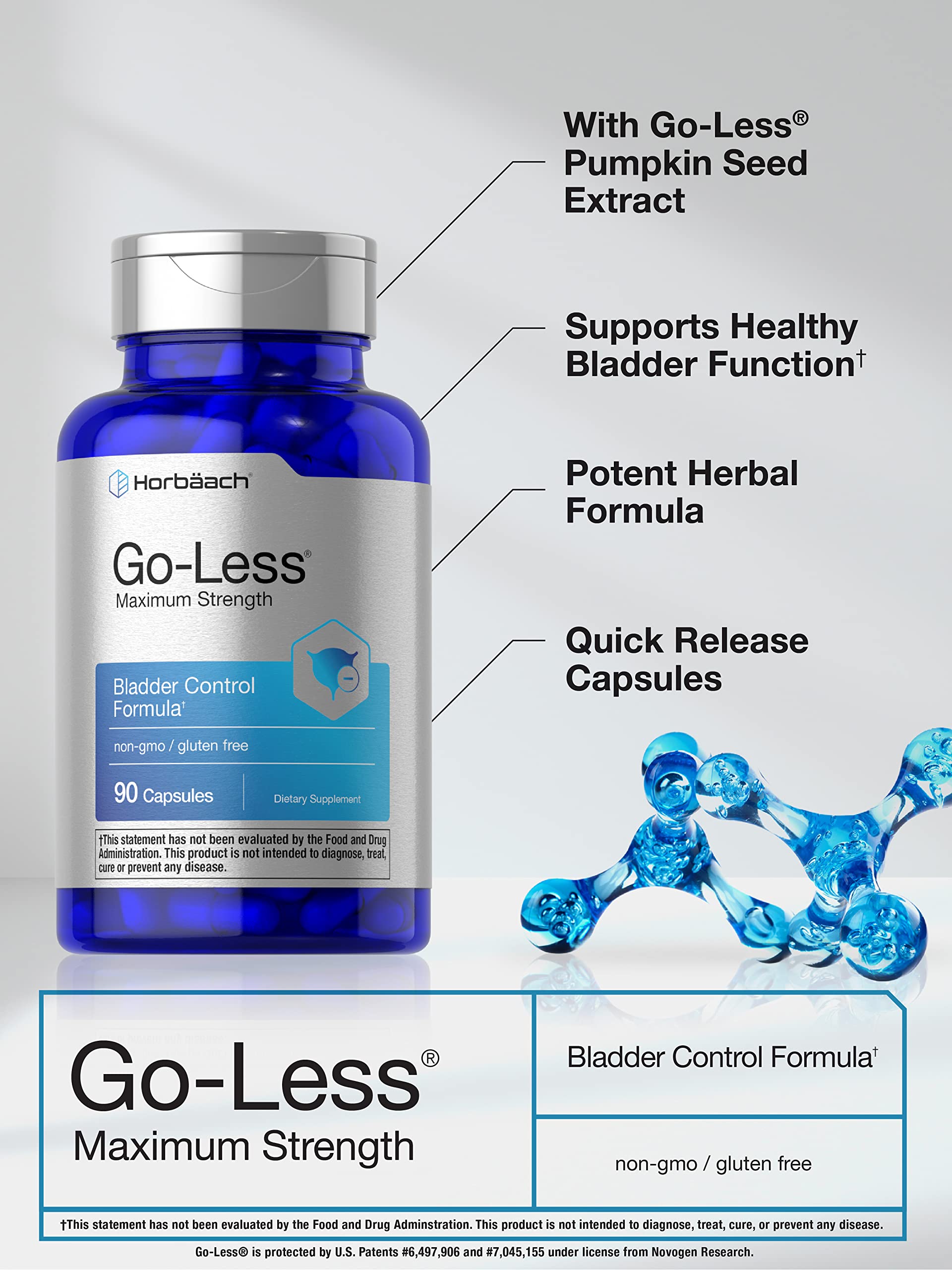 Horbäach Go Less Bladder Control Supplement | 90 Capsules | Maximum Strength Pills for Women and Men | Non-GMO & Gluten Free Formula - Image 3