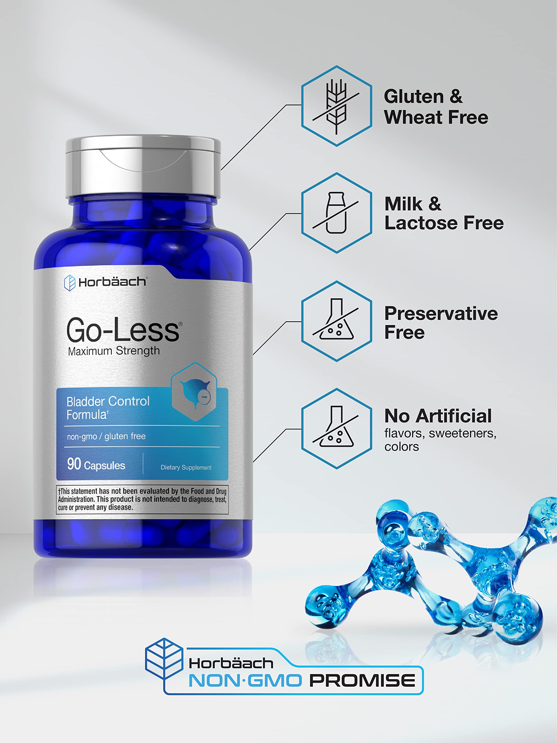 Horbäach Go Less Bladder Control Supplement | 90 Capsules | Maximum Strength Pills for Women and Men | Non-GMO & Gluten Free Formula - Image 4