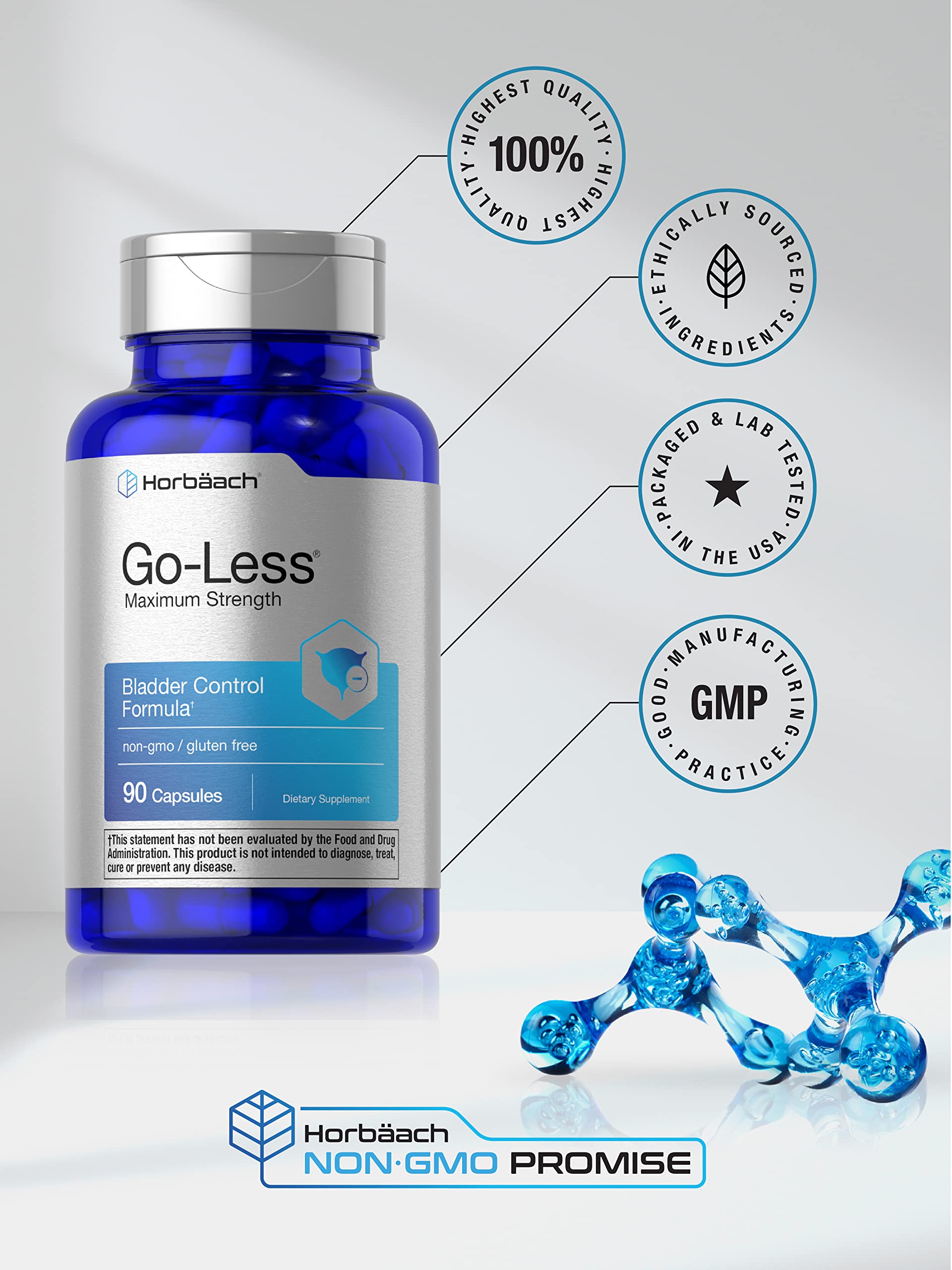 Horbäach Go Less Bladder Control Supplement | 90 Capsules | Maximum Strength Pills for Women and Men | Non-GMO & Gluten Free Formula - Image 5
