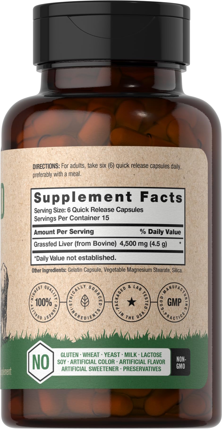 Horbäach Grass Fed Beef Liver | 4500mg | 90 Capsules | Desiccated, Pasture Raised, Grain Free, Non-GMO Supplement - Image 2