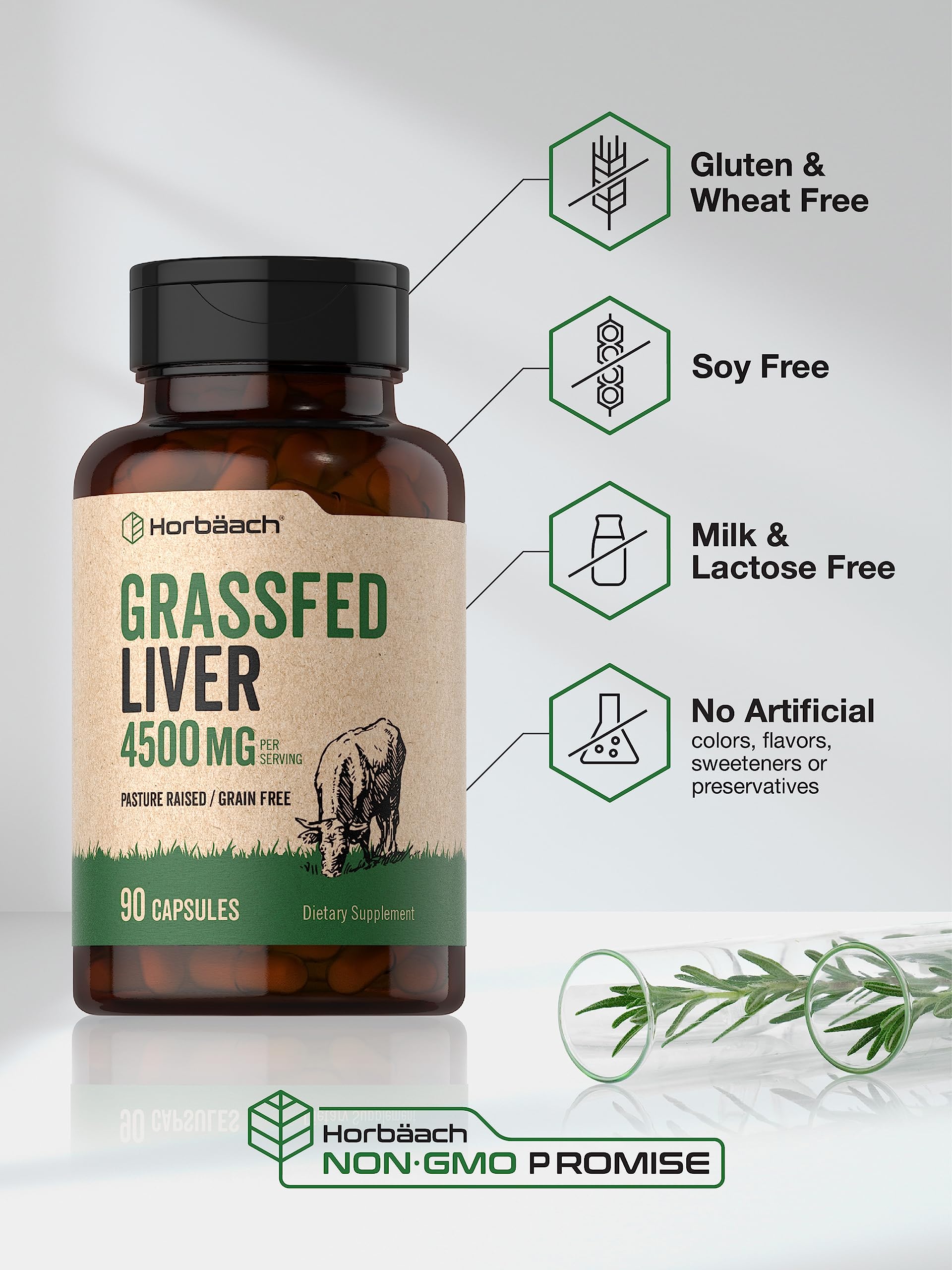 Horbäach Grass Fed Beef Liver | 4500mg | 90 Capsules | Desiccated, Pasture Raised, Grain Free, Non-GMO Supplement - Image 4