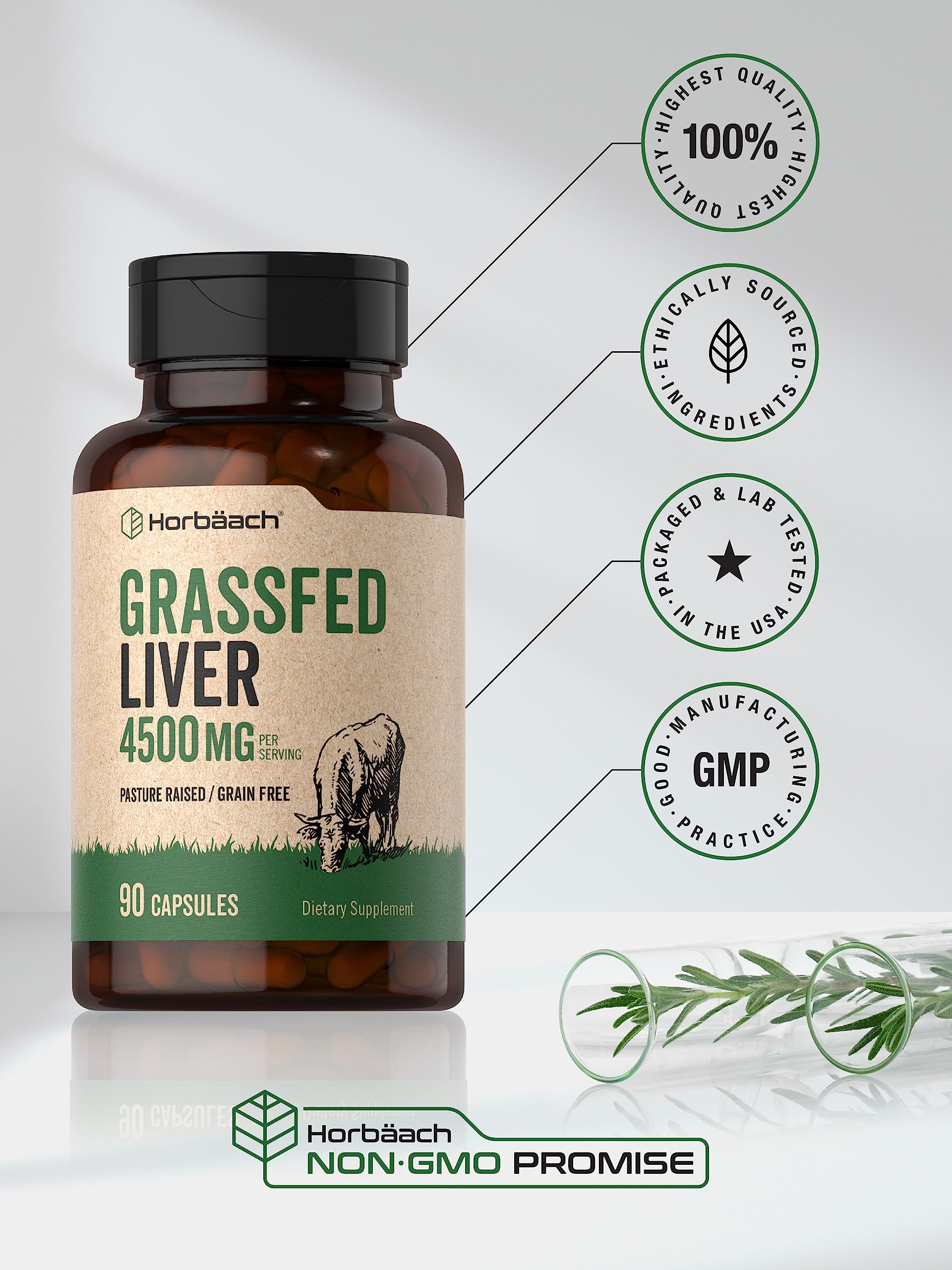 Horbäach Grass Fed Beef Liver | 4500mg | 90 Capsules | Desiccated, Pasture Raised, Grain Free, Non-GMO Supplement - Image 5