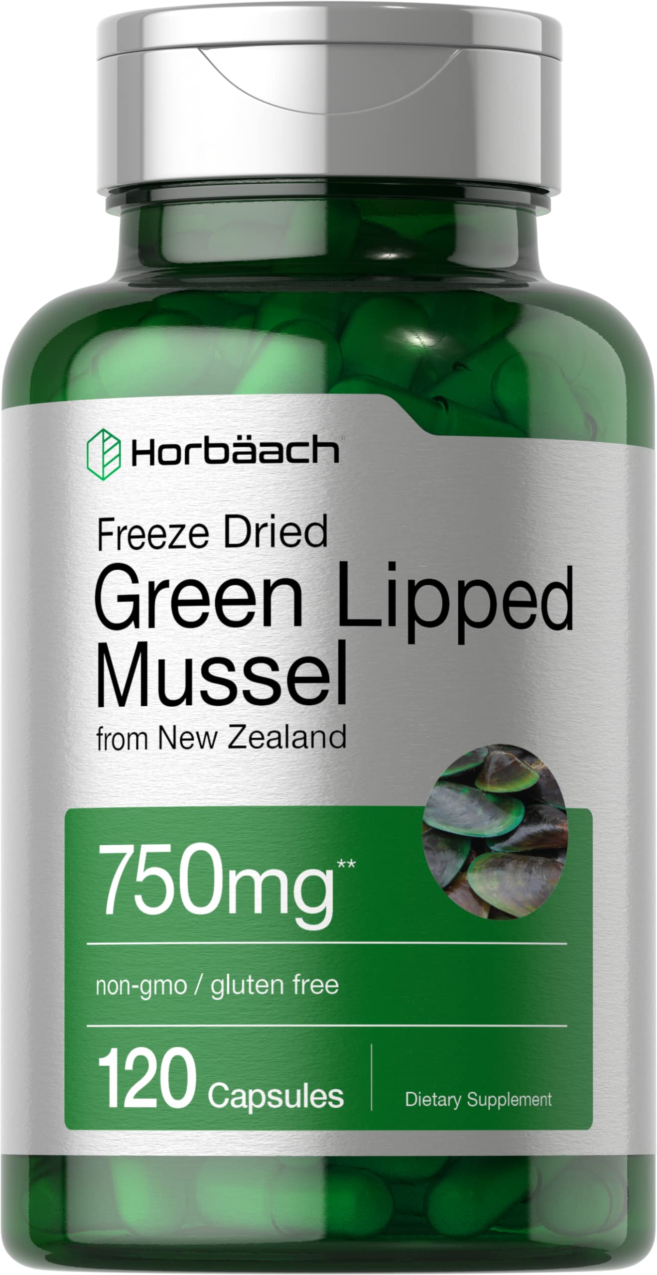 Horbäach Green Lipped Mussel |120 Capsules | from New Zealand | Premium Freeze Dried Mussel Powder | Non-GMO and Gluten Free