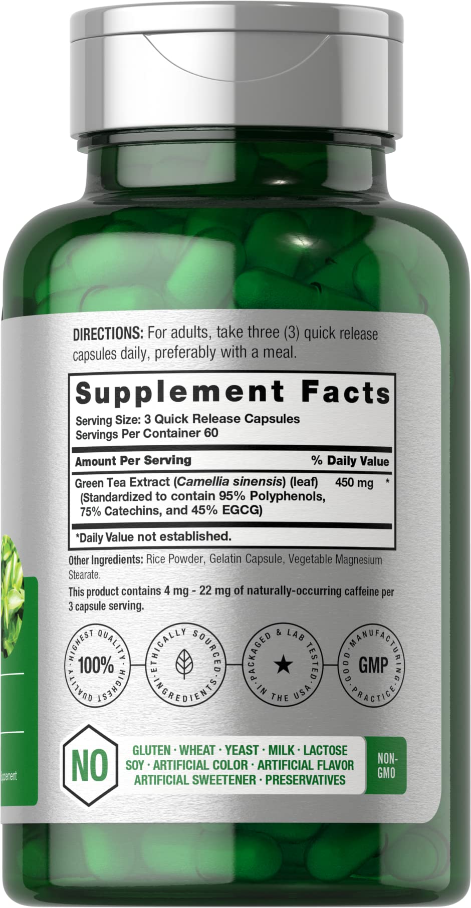 Horbäach Green Tea Extract Supplement | 450mg | 180 Capsules | Extra Strength Herbal Formula | Non-GMO and Gluten Free - Image 2