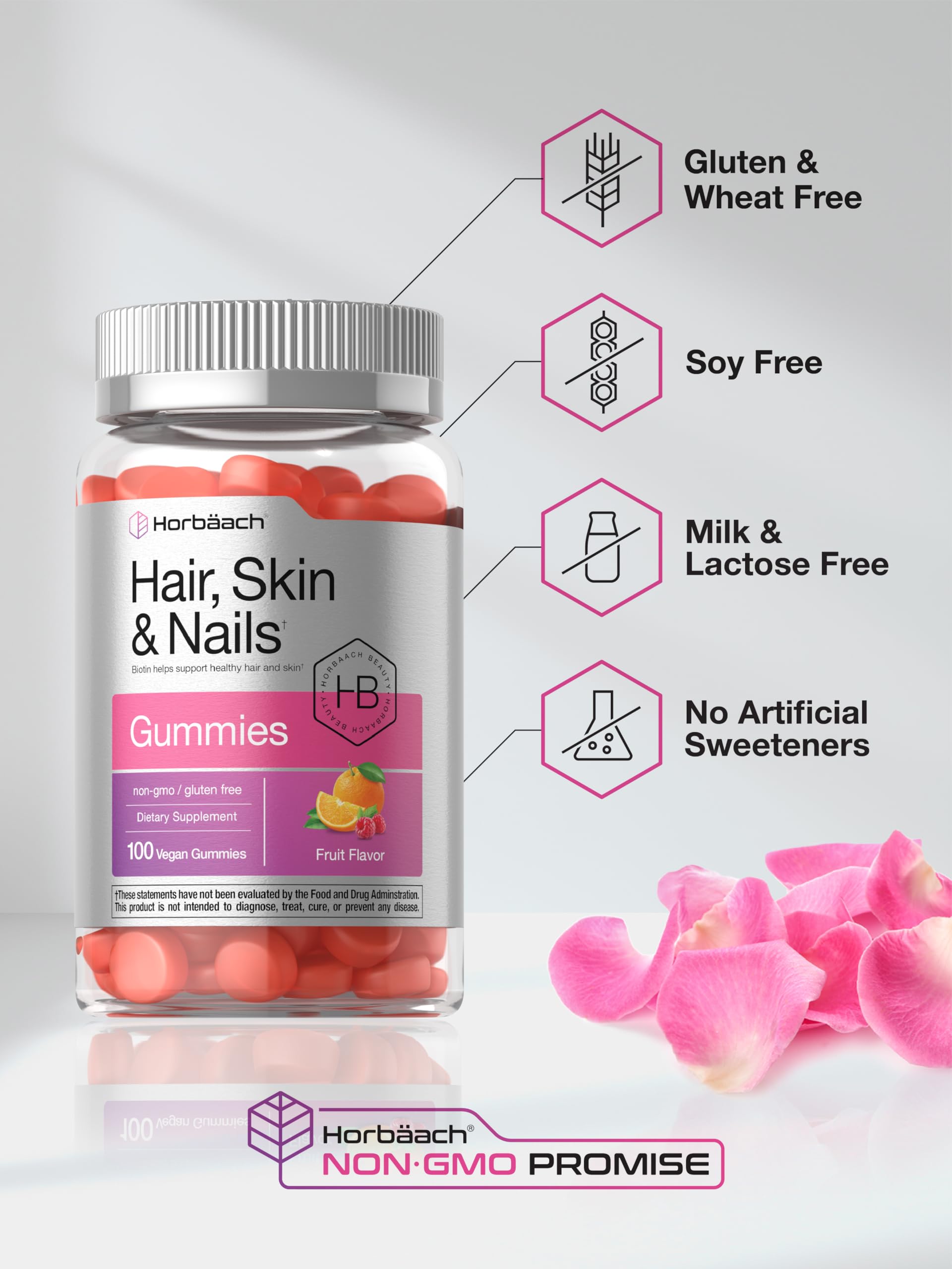 Horbäach Hair Skin and Nails Gummies | 100 Count | with Biotin | Fruit Flavored Vitamins | Non-GMO, Gluten Free Supplement - Image 5