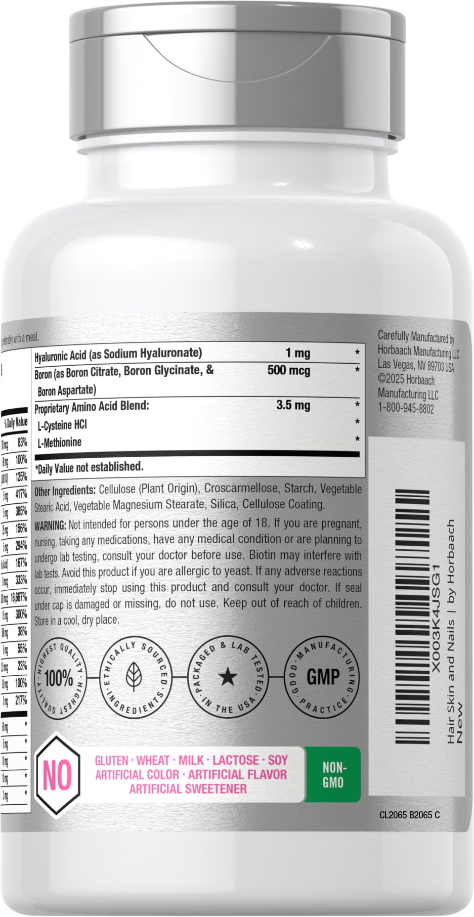 Horbäach Hair Skin and Nails Vitamins | 150 Caplets | with Biotin and Collagen | Supplement for Women and Men | Non-GMO, Gluten Free - Image 3