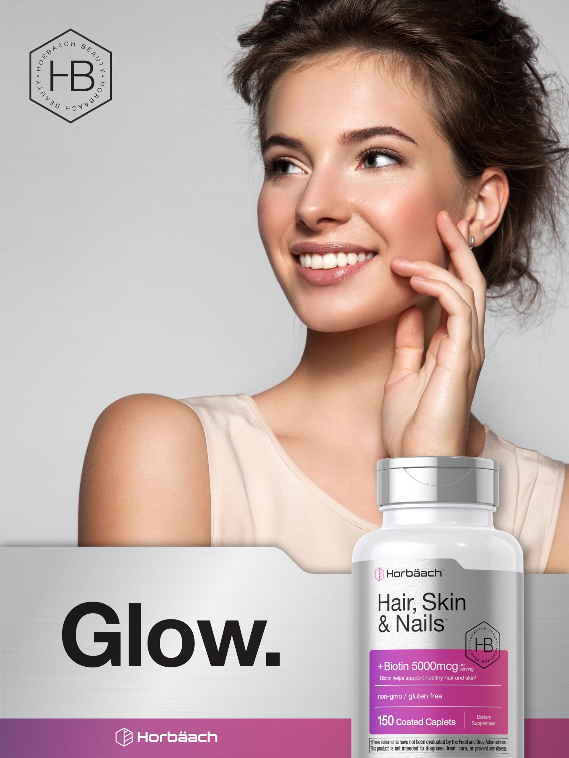 Horbäach Hair Skin and Nails Vitamins | 150 Caplets | with Biotin and Collagen | Supplement for Women and Men | Non-GMO, Gluten Free - Image 6
