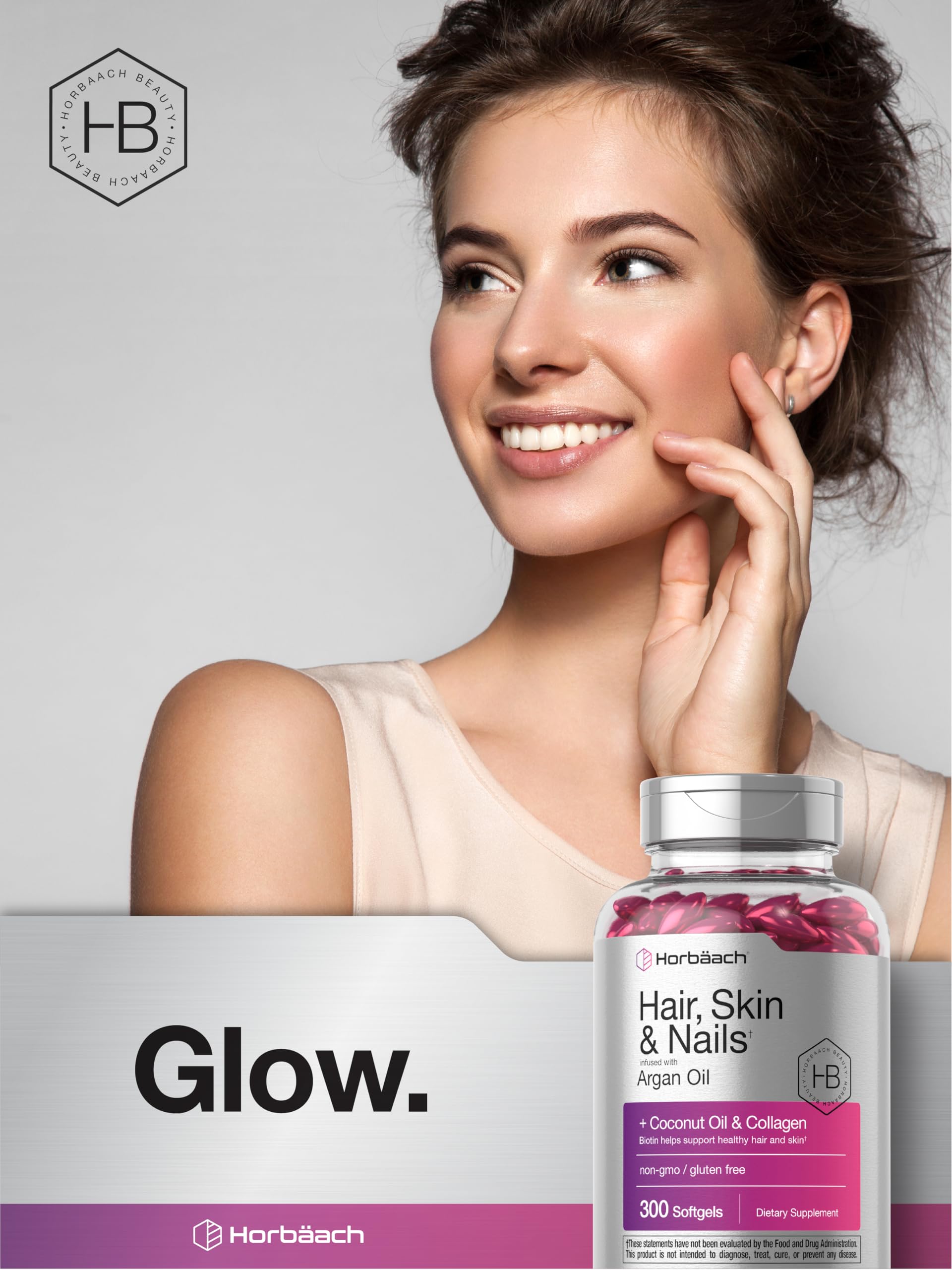 Horbäach Hair Skin and Nails Vitamins | 300 Softgels | with Biotin and Collagen | Infused with Argan Oil and Coconut Oil | Non-GMO, Gluten Free Supplement - Image 6