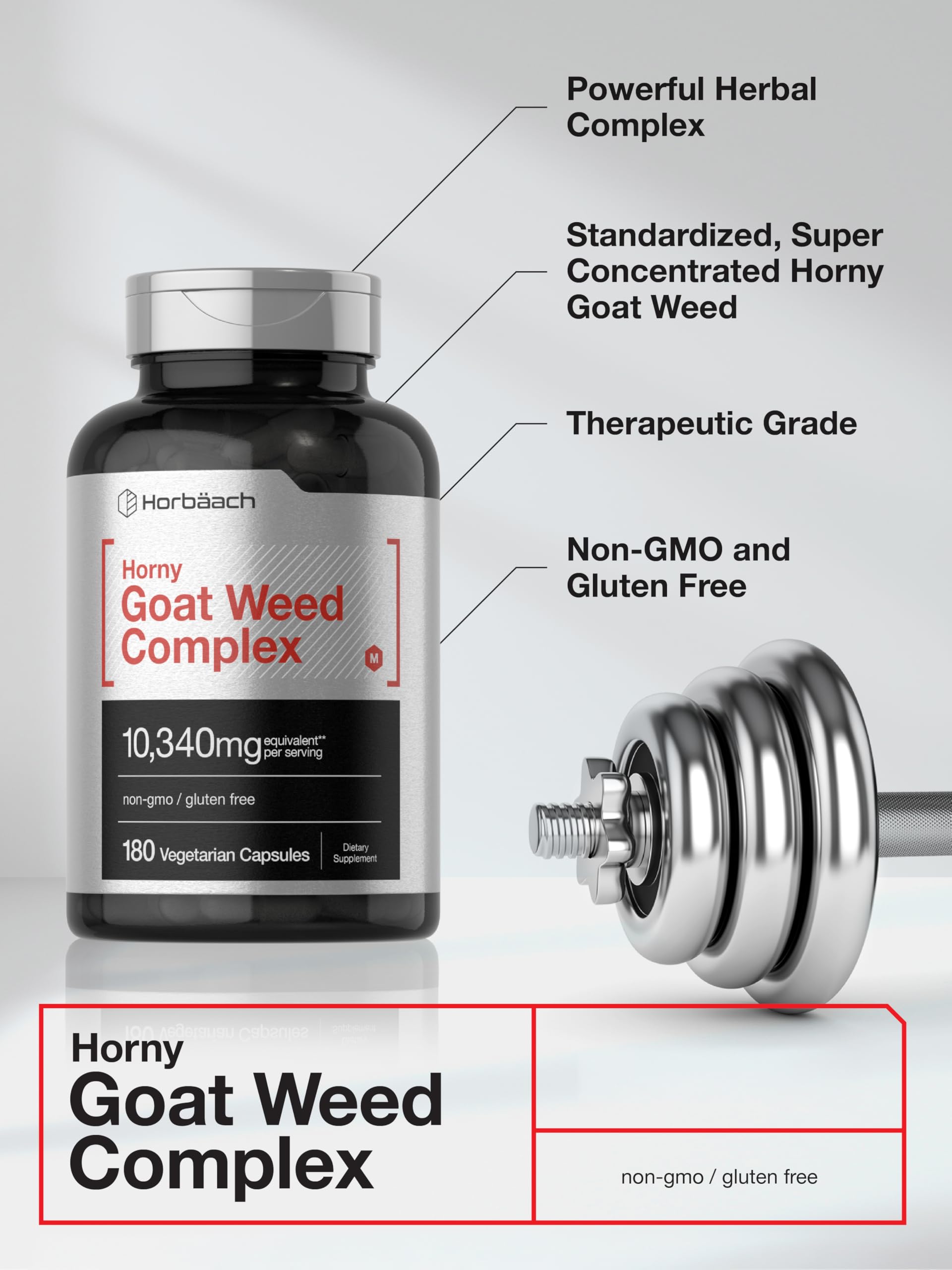 Horbäach Horny Goat Weed Complex | 180 Capsules | Vegetarian, Non-GMO, and Gluten Free Formula with Tribulus, Maca, Yohimbe, and L-Arginine - Image 3