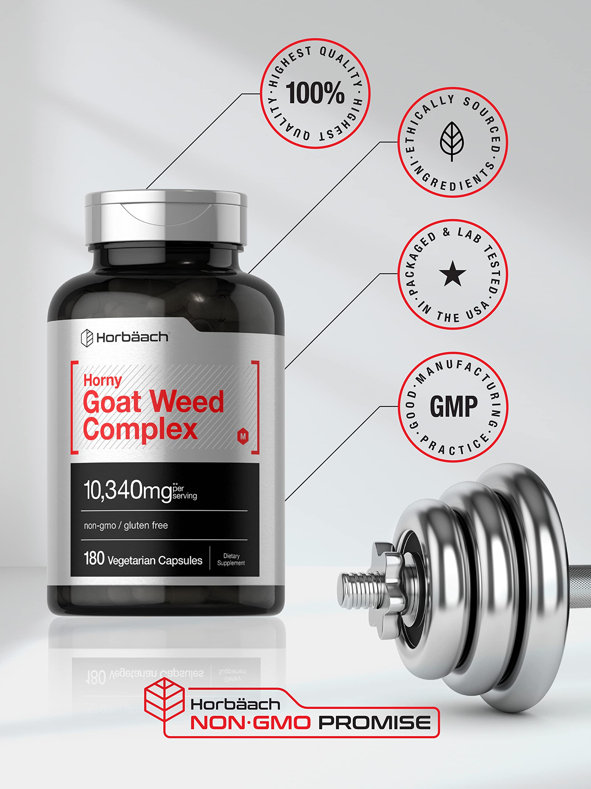 Horbäach Horny Goat Weed Complex | 180 Capsules | Vegetarian, Non-GMO, and Gluten Free Formula with Tribulus, Maca, Yohimbe, and L-Arginine - Image 5