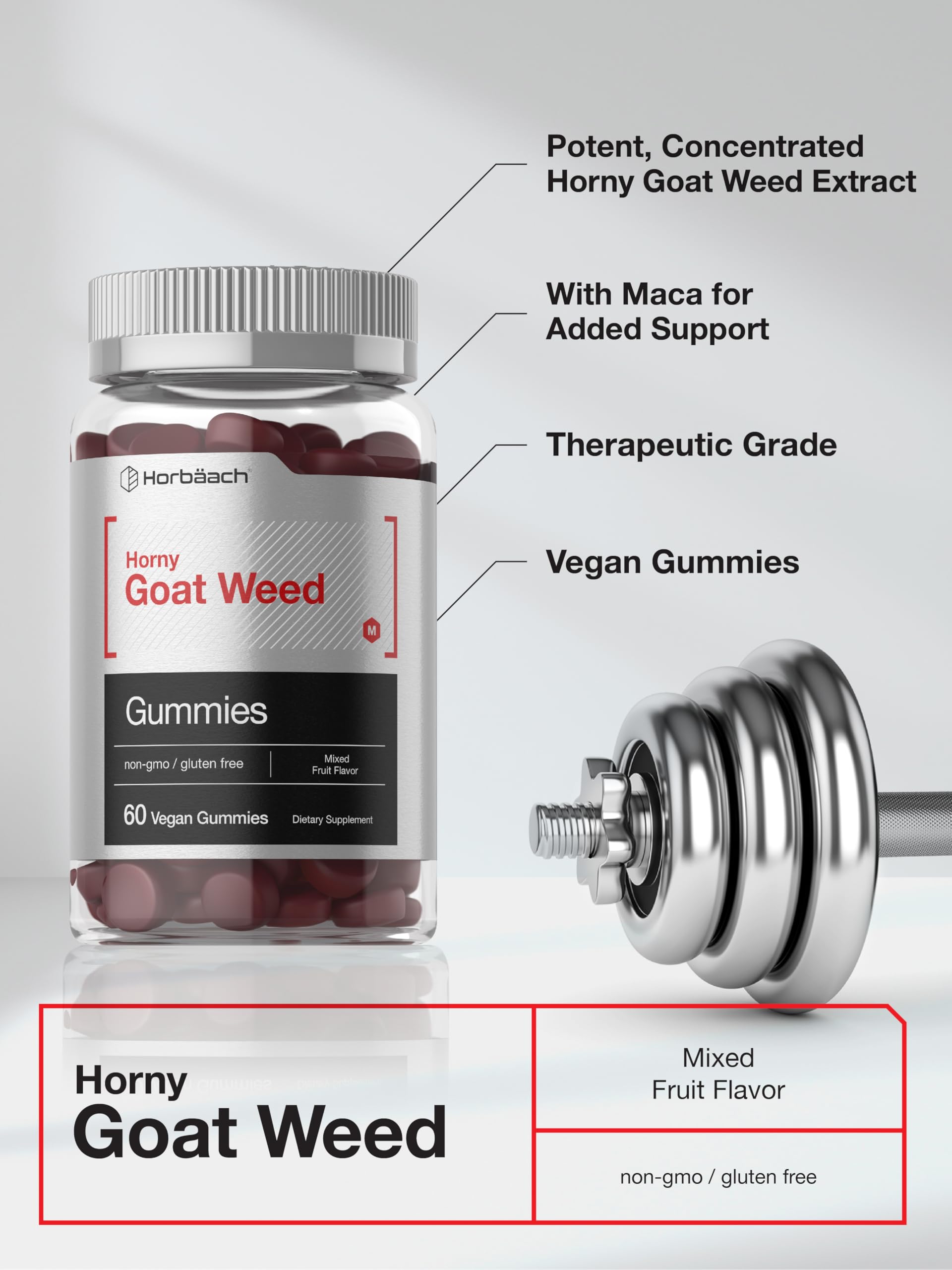 Horbäach Horny Goat Weed for Men and Women | 60 Gummies | Mixed Fruit Flavor | Includes Maca | Vegan, Non-GMO, and Gluten Free Formula - Image 4