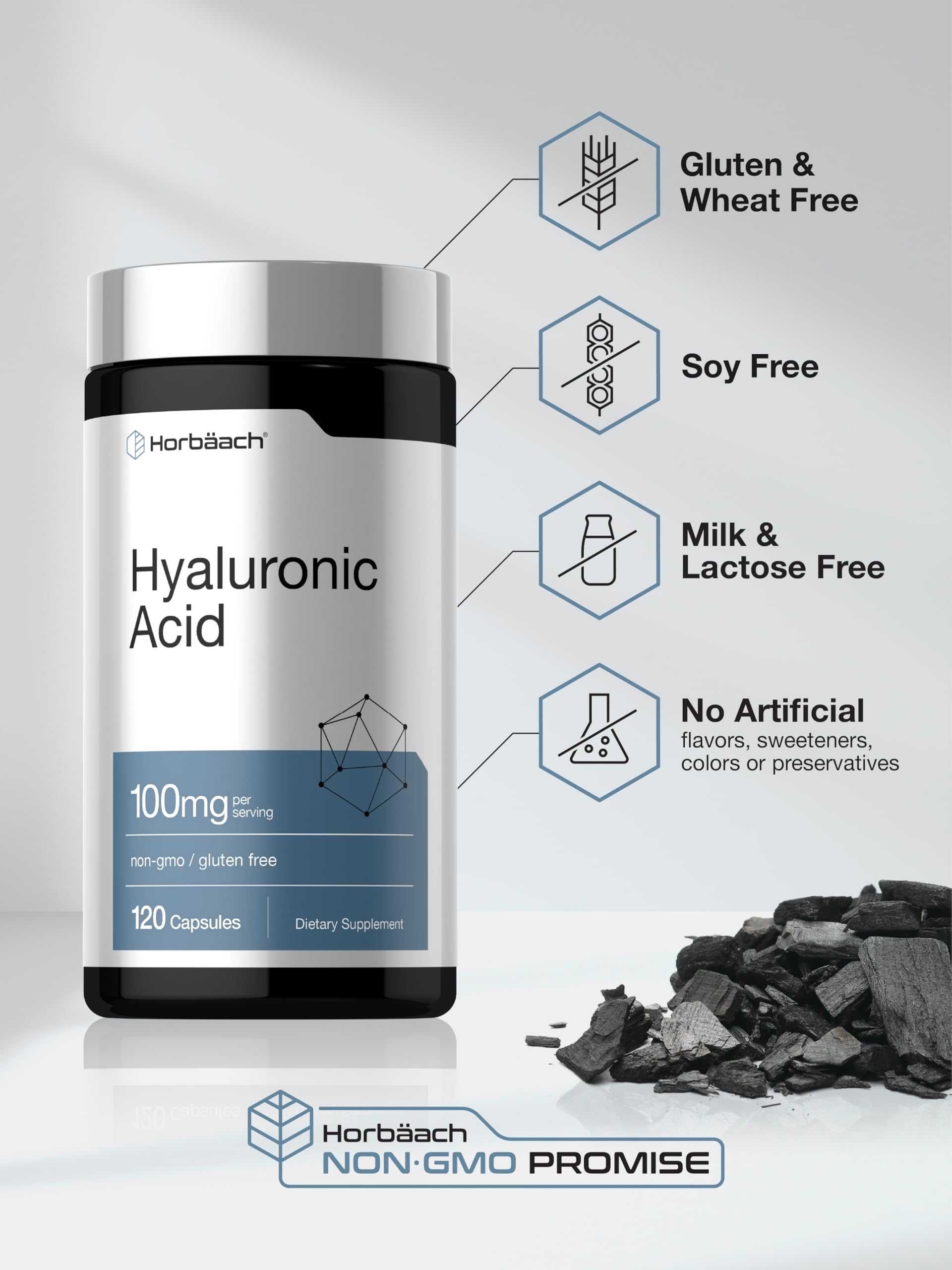 Horbäach Hyaluronic Acid Supplement | 100mg | 120 Capsules | Non-GMO, Gluten Free - Image 5