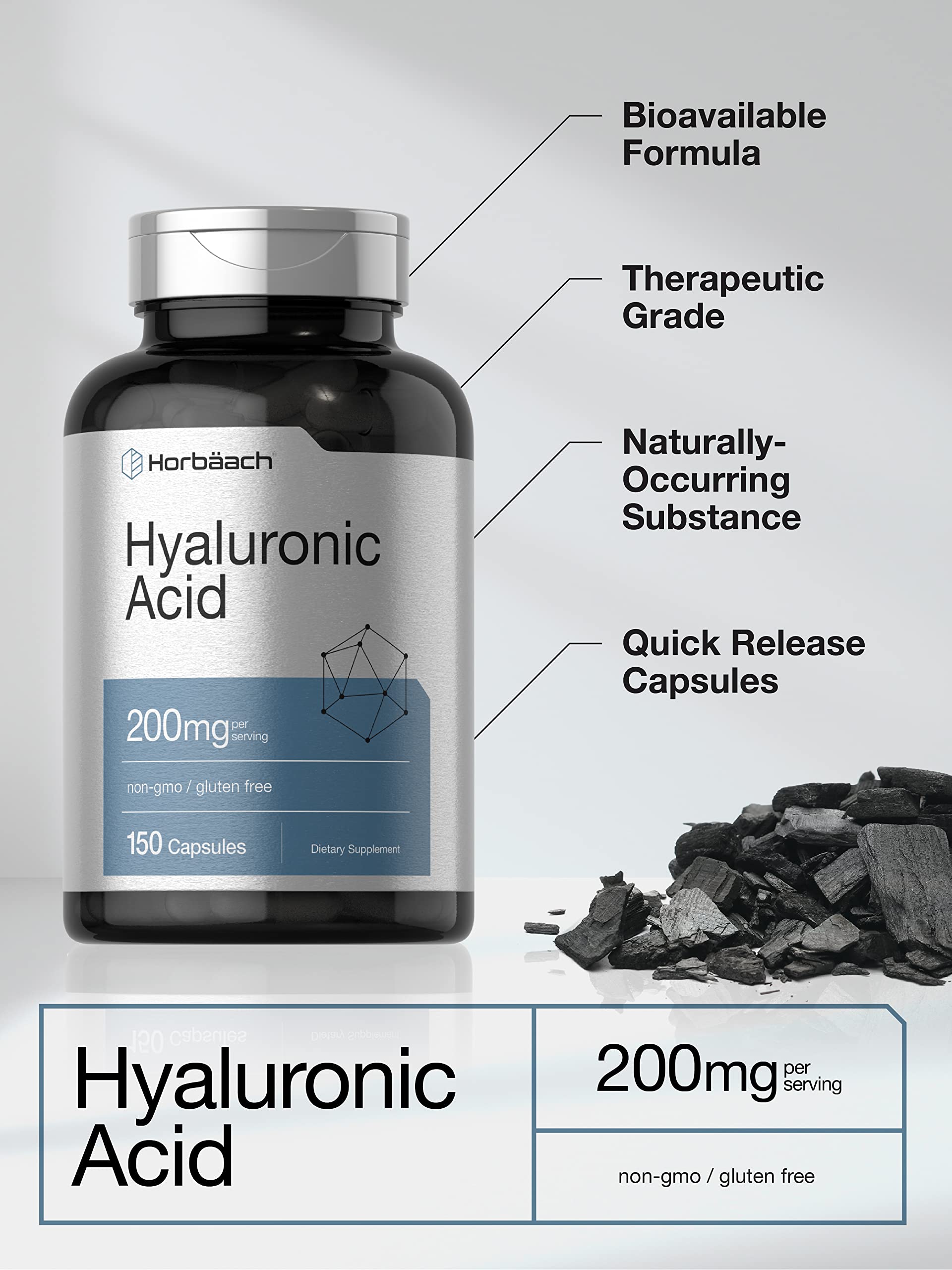 Horbäach Hyaluronic Acid Supplement | 200 mg | 150 Capsules | Non-GMO and Gluten Free Supplement - Image 3