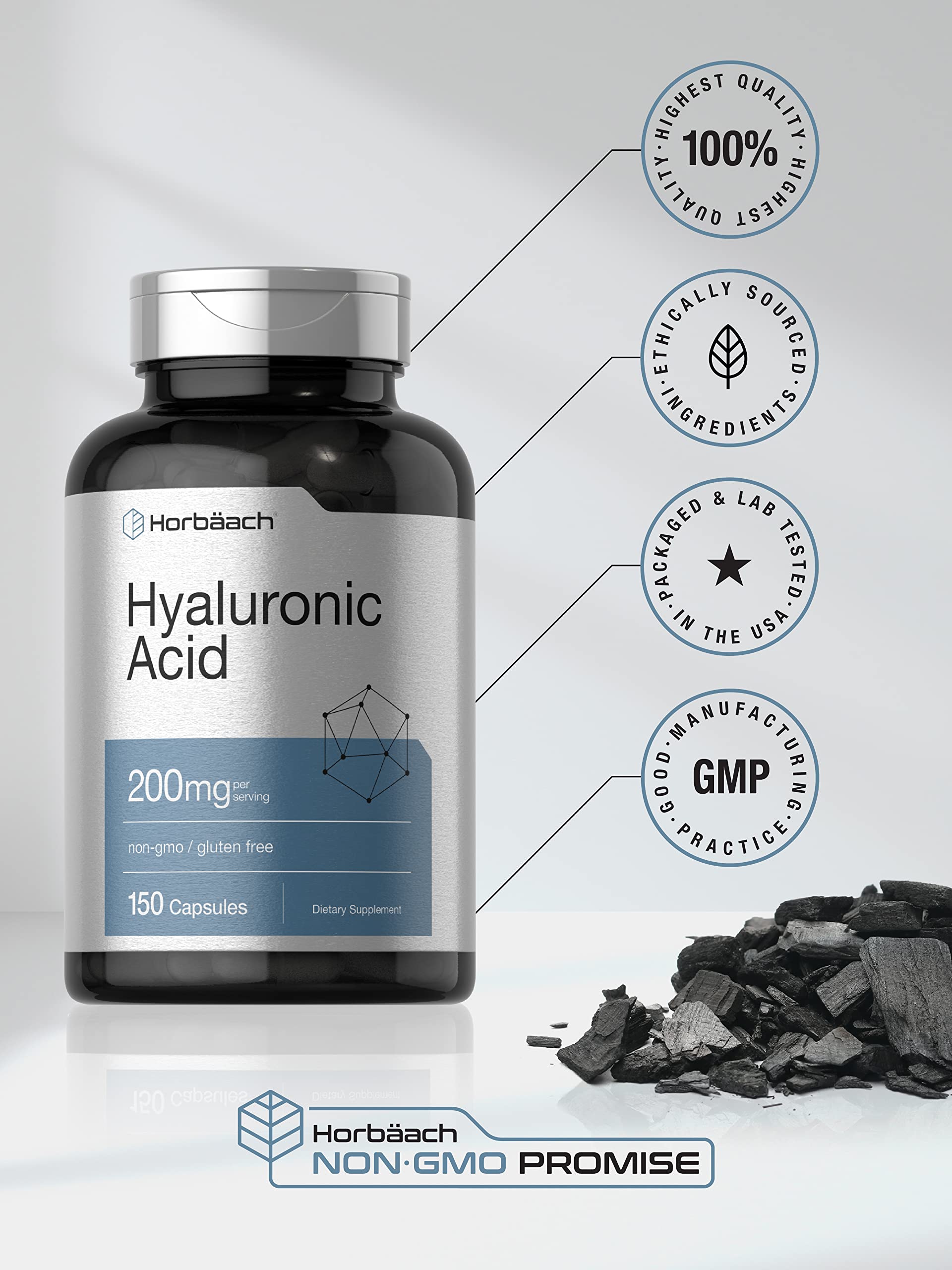 Horbäach Hyaluronic Acid Supplement | 200 mg | 150 Capsules | Non-GMO and Gluten Free Supplement - Image 5
