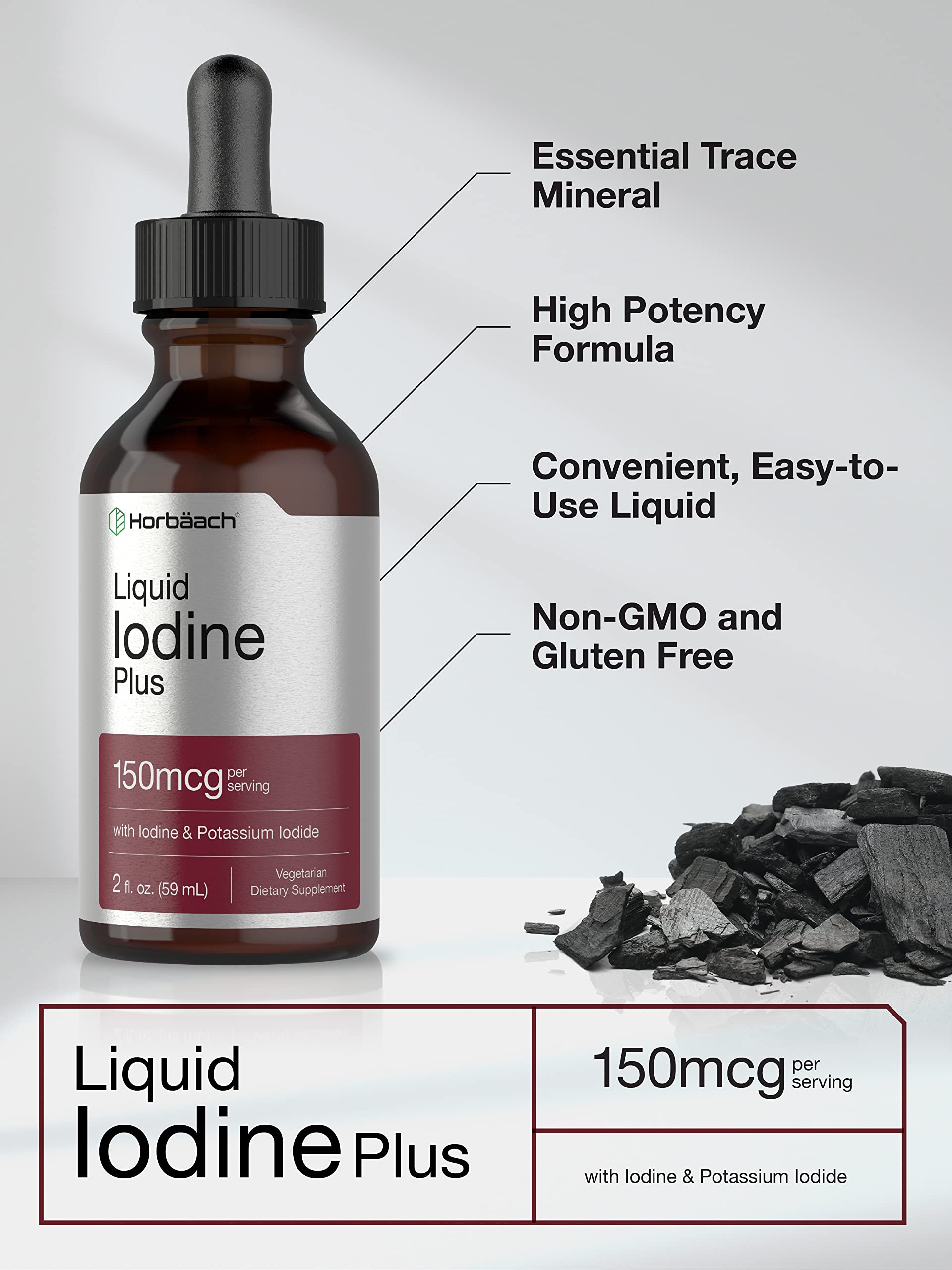 Horbäach Iodine Liquid Supplement Drops | 2 fl oz | 150 mcg | Potassium Iodide Tincture | Vegetarian, Non-GMO, Gluten Free Formula - Image 3