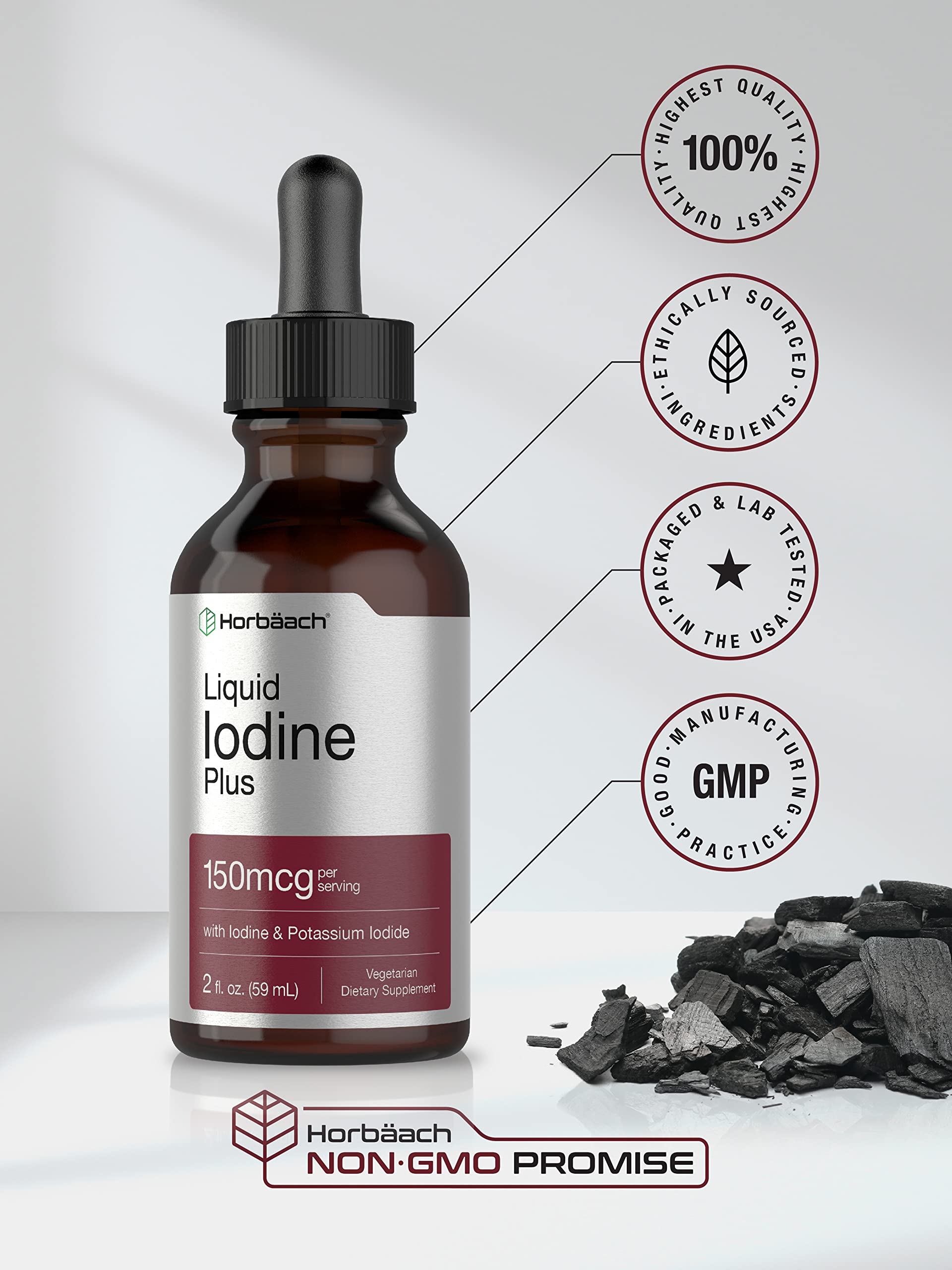 Horbäach Iodine Liquid Supplement Drops | 2 fl oz | 150 mcg | Potassium Iodide Tincture | Vegetarian, Non-GMO, Gluten Free Formula - Image 5