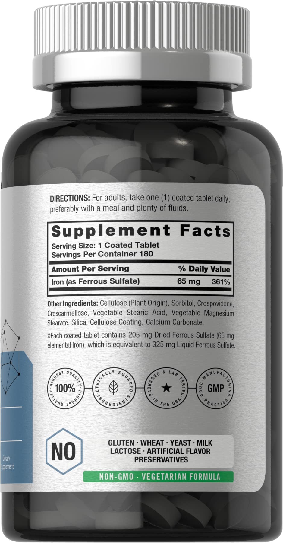 Horbäach Iron Ferrous Sulfate | 180 Count | Vegetarian, Non-GMO & Gluten Free Dietary Supplement - Image 2