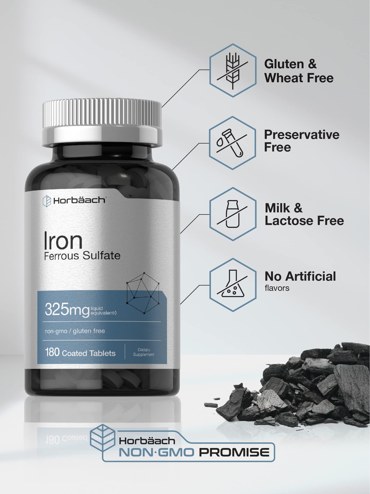 Horbäach Iron Ferrous Sulfate | 180 Count | Vegetarian, Non-GMO & Gluten Free Dietary Supplement - Image 4