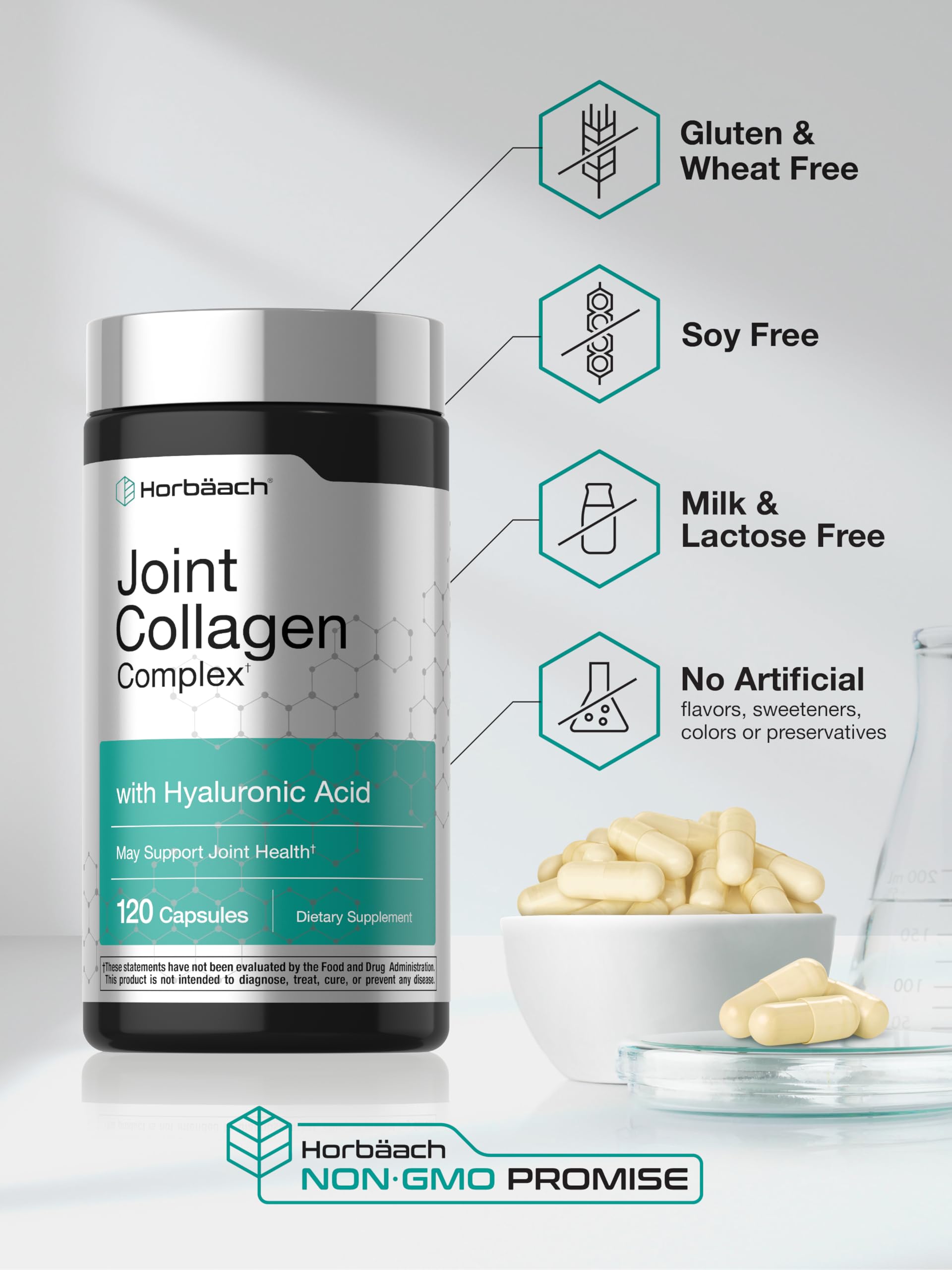 Horbäach Joint Support Supplement | 120 Capsules | with Collagen and Hyaluronic Acid | Joint Health Complex | for Men & Women | Non-GMO, Gluten Free - Image 5