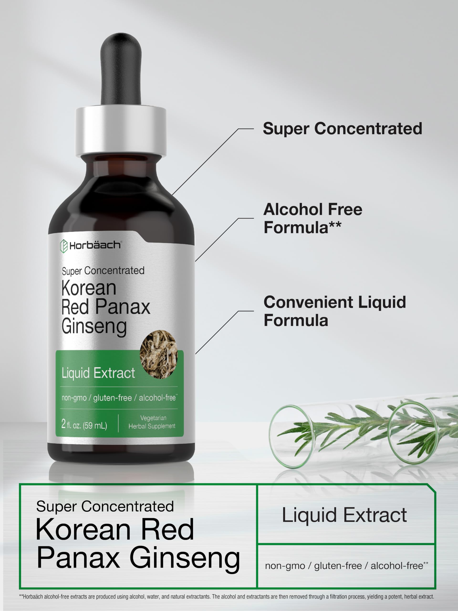 Horbäach Korean Red Ginseng | 2 fl oz Liquid Extract | Panax Ginseng | Vegetarian, Non-GMO, Gluten Free Supplement - Image 4