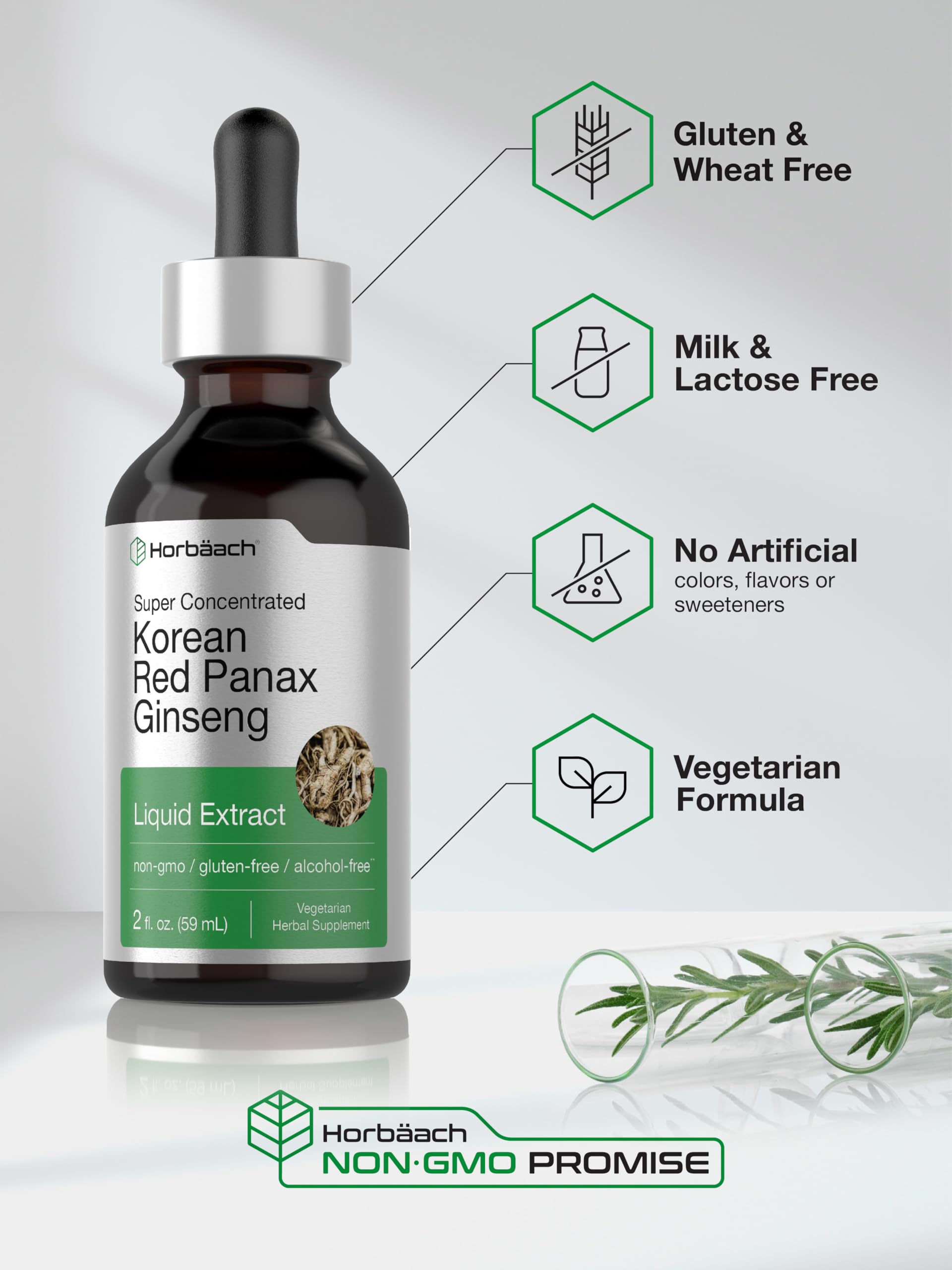 Horbäach Korean Red Ginseng | 2 fl oz Liquid Extract | Panax Ginseng | Vegetarian, Non-GMO, Gluten Free Supplement - Image 5