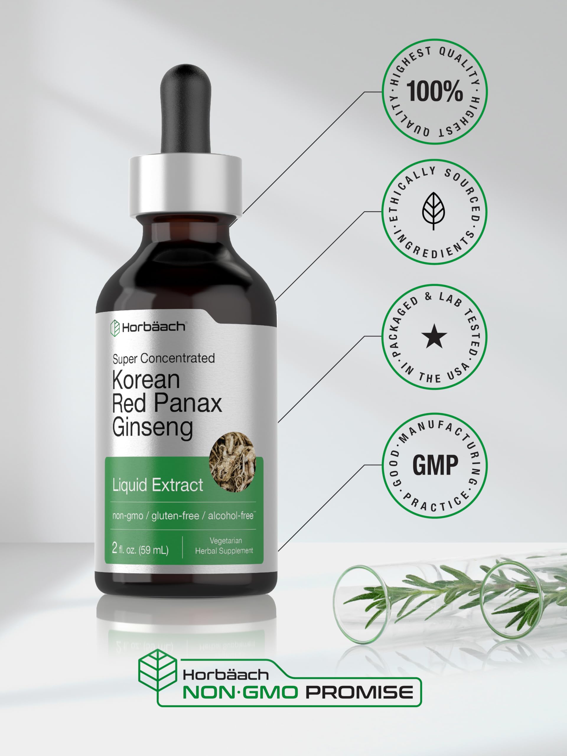 Horbäach Korean Red Ginseng | 2 fl oz Liquid Extract | Panax Ginseng | Vegetarian, Non-GMO, Gluten Free Supplement - Image 6