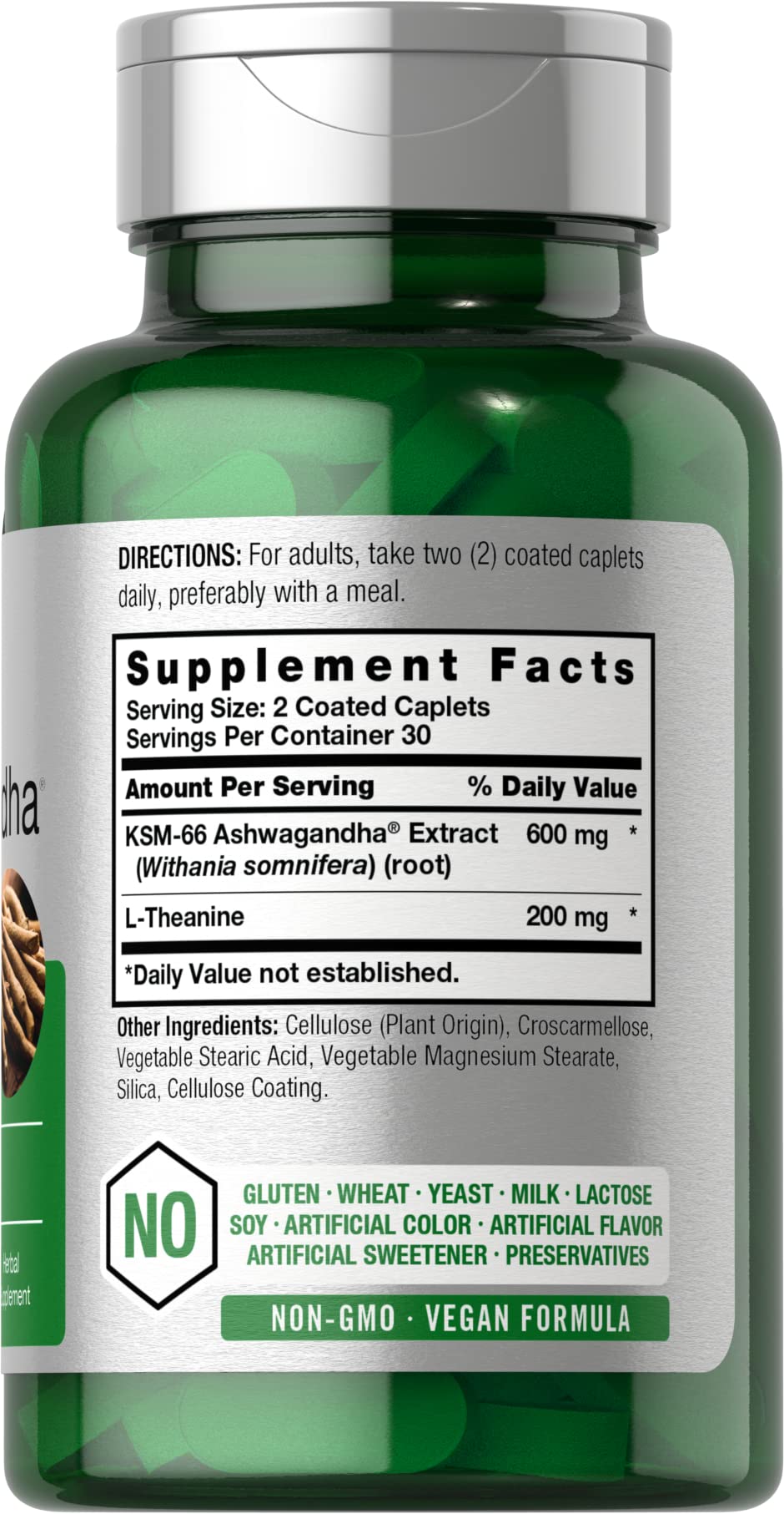Horbäach KSM-66 Ashwagandha | with L-Theanine | 60 Coated Caplets | Vegan, Non-GMO, Gluten Free Complex Supplement - Image 2