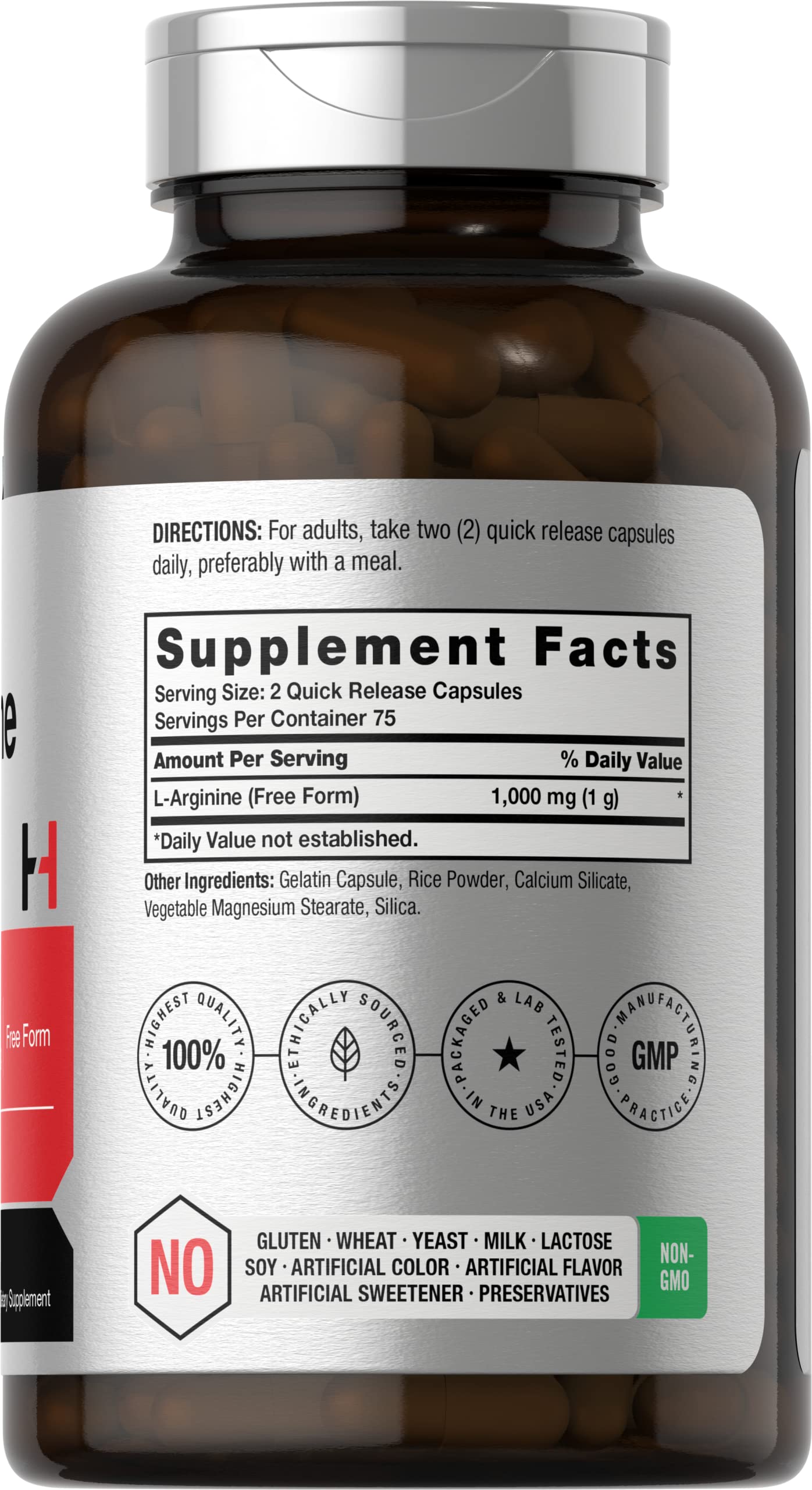 Horbäach L-Arginine 1000mg | 150 Capsules | Free Form Dietary Supplement | Non-GMO & Gluten Free - Image 2