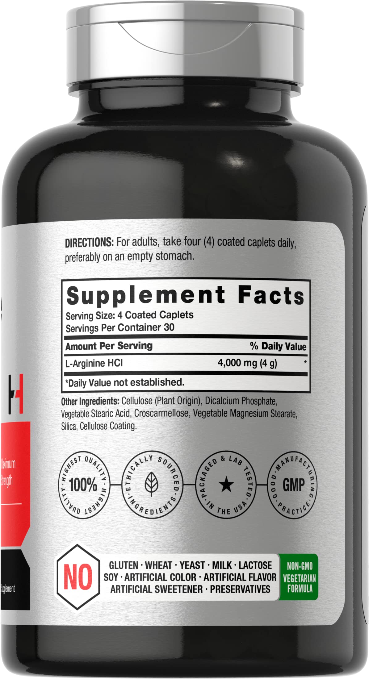 Horbäach L-Arginine 4000mg| 120 Caplets | for Men and Women | Maximum Strength Nitric Oxide Precursor | Vegetarian, Non-GMO, Gluten Free Supplement - Image 2