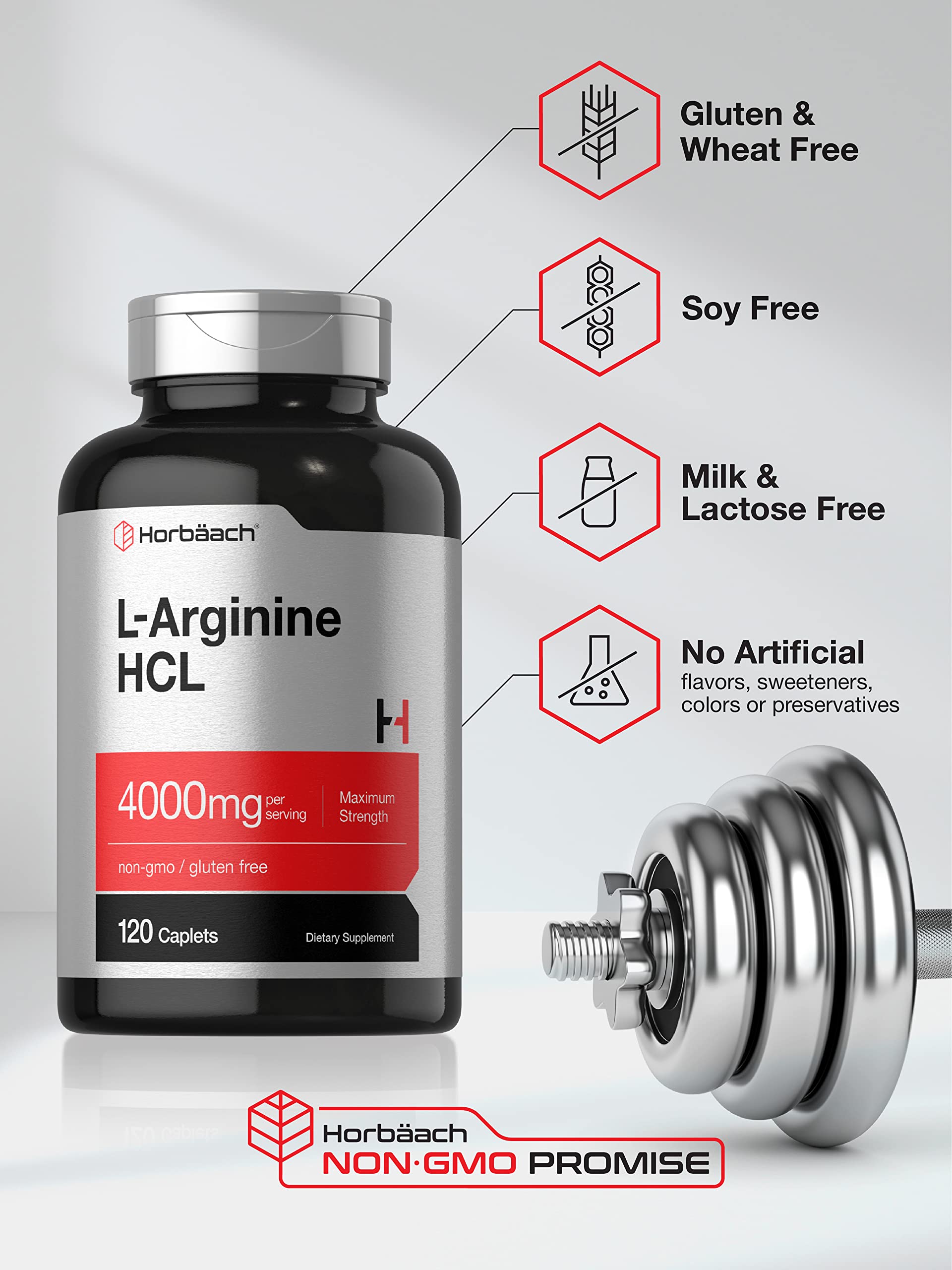 Horbäach L-Arginine 4000mg| 120 Caplets | for Men and Women | Maximum Strength Nitric Oxide Precursor | Vegetarian, Non-GMO, Gluten Free Supplement - Image 4