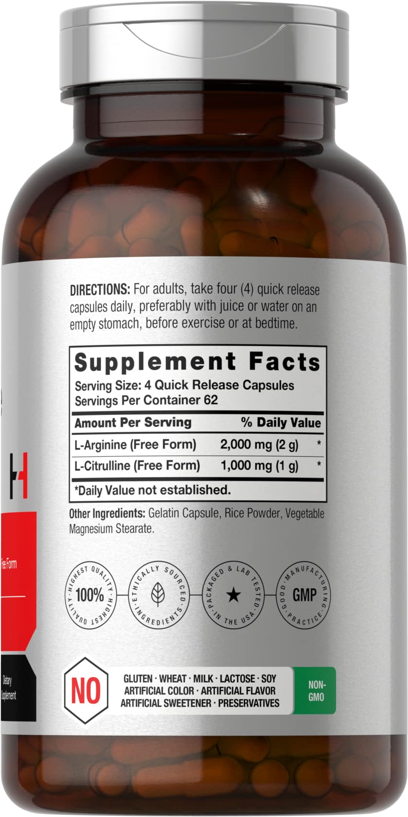 Horbäach L-Arginine L-Citrulline Complex | 3000mg | 250 Capsules | Non-GMO, Gluten Free Supplement - Image 2
