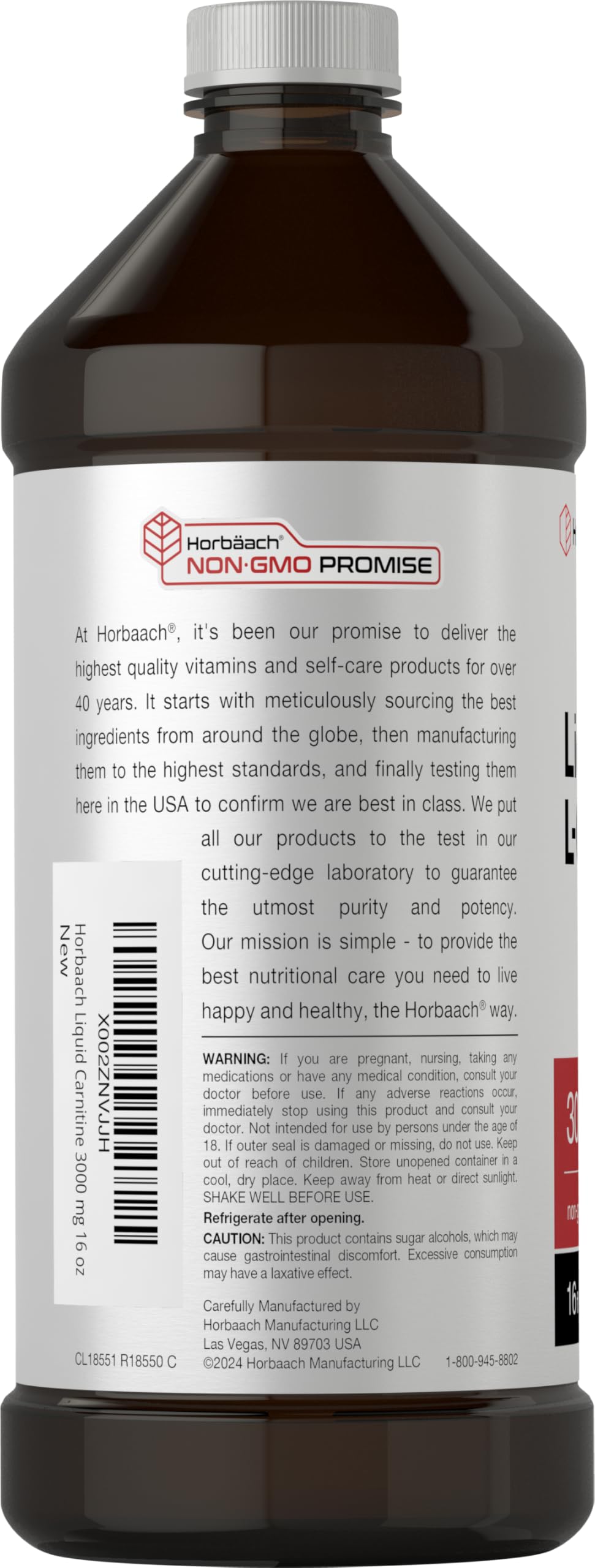 Horbäach L-Carnitine Liquid 16 oz | 3000 mg | Berry Flavor | Vegetarian Formula | Non-GMO, Gluten Free Supplement - Image 3