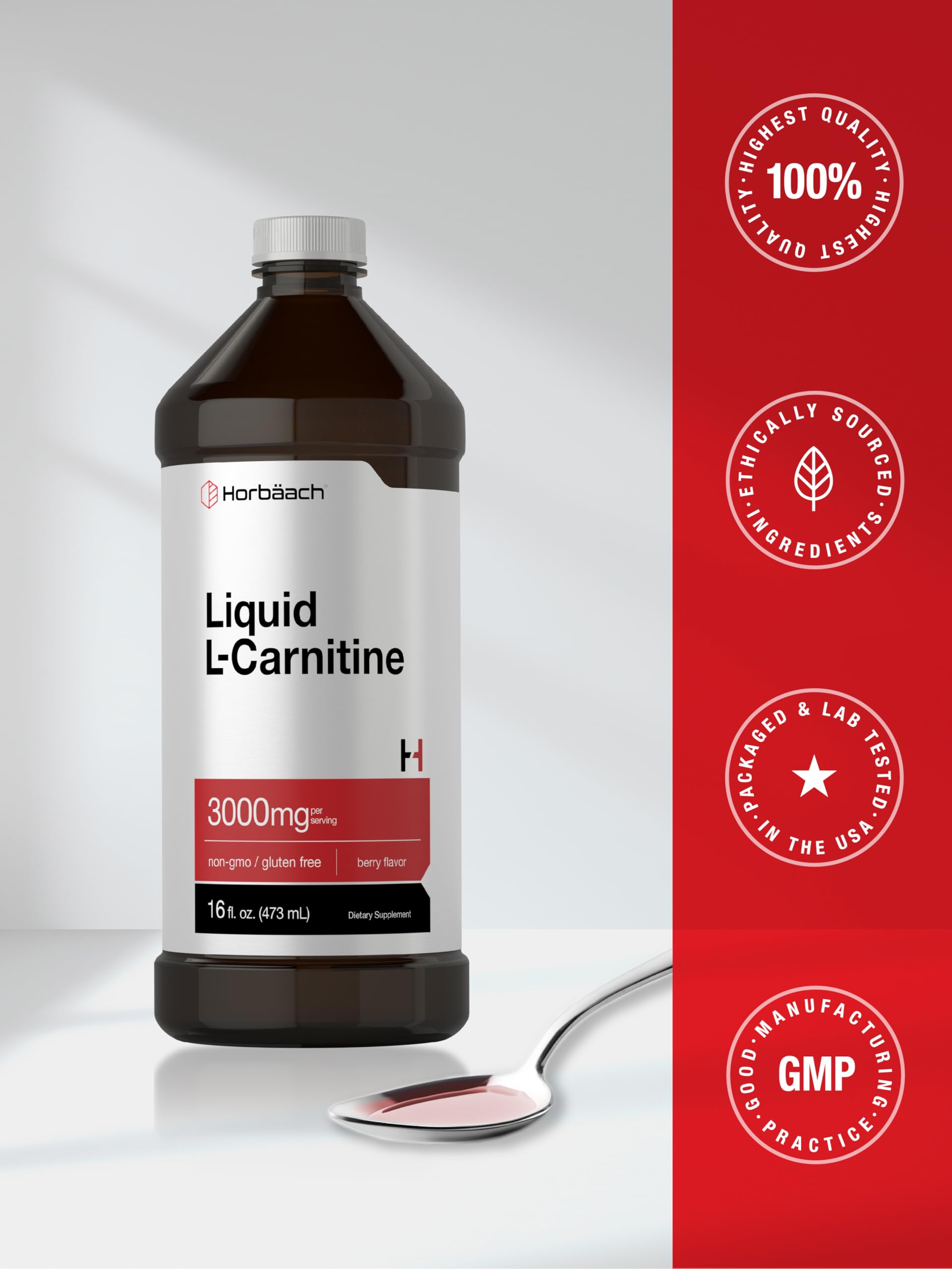 Horbäach L-Carnitine Liquid 16 oz | 3000 mg | Berry Flavor | Vegetarian Formula | Non-GMO, Gluten Free Supplement - Image 7