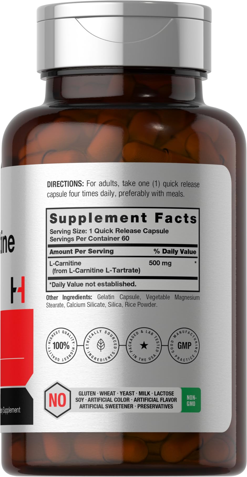 Horbäach L Carnitine Supplement 500mg | 60 Capsules | as L-Carnitine L-Tartrate | Non-GMO and Gluten Free - Image 2