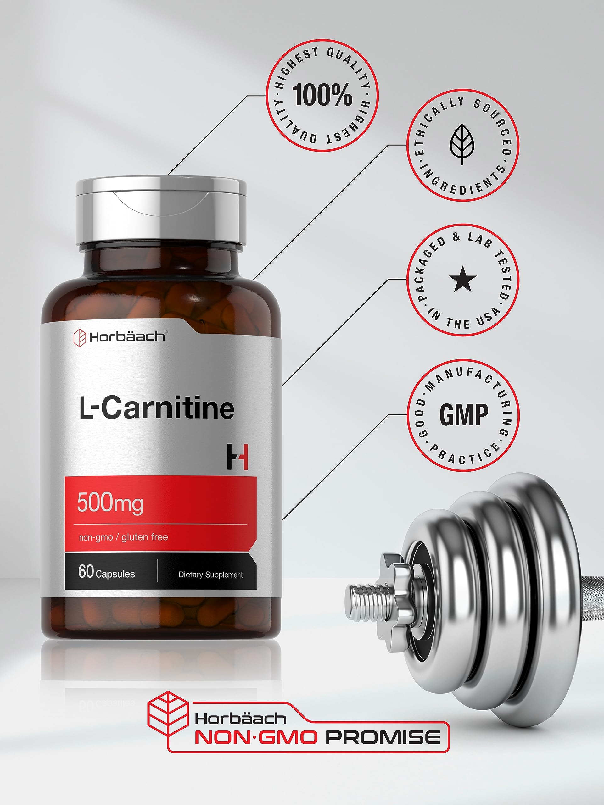 Horbäach L Carnitine Supplement 500mg | 60 Capsules | as L-Carnitine L-Tartrate | Non-GMO and Gluten Free - Image 5