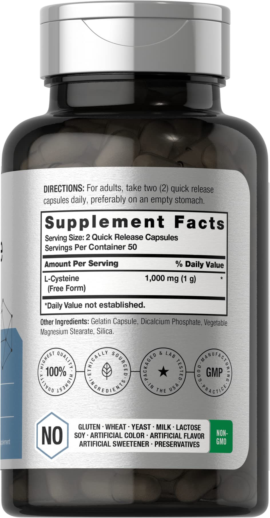 Horbäach L-Cysteine 1000mg | 100 Powder Capsules | Non-GMO, Gluten Free Supplement - Image 2