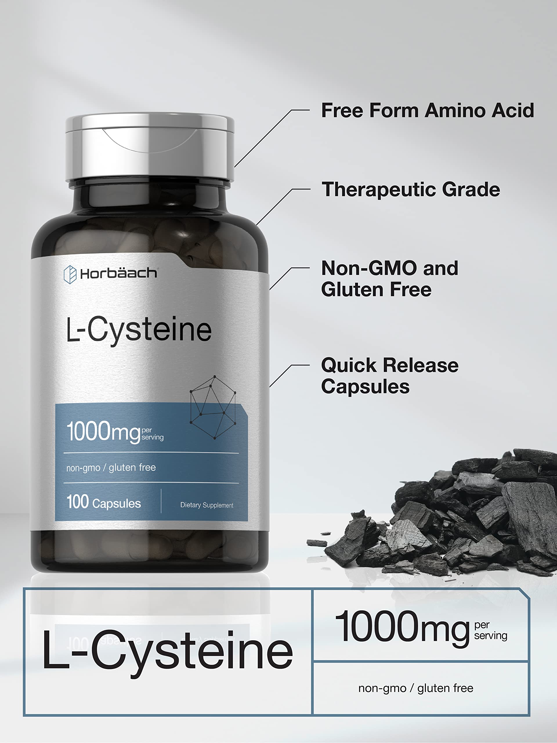 Horbäach L-Cysteine 1000mg | 100 Powder Capsules | Non-GMO, Gluten Free Supplement - Image 3