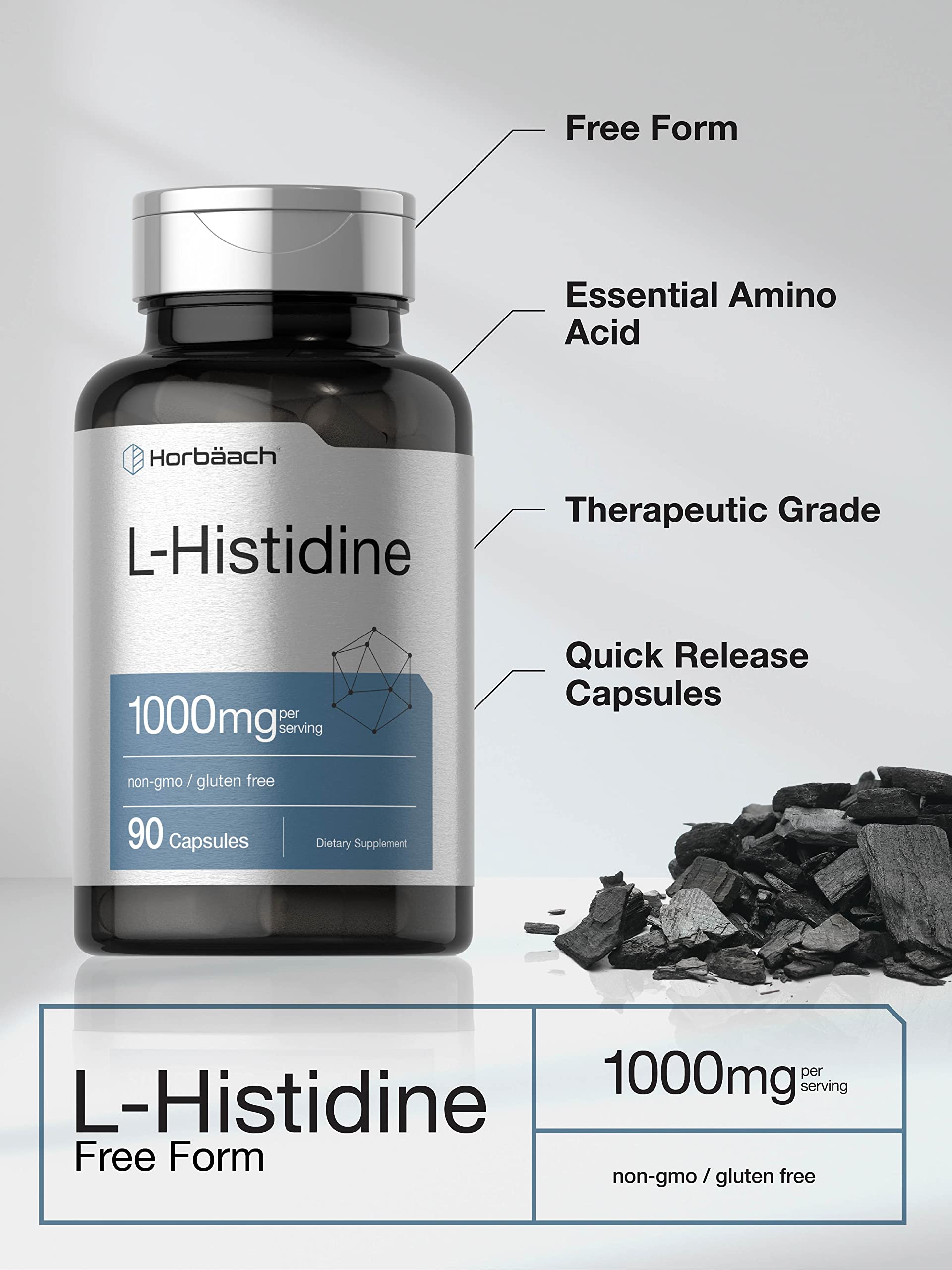Horbäach L-Histidine 1000mg 90 Capsules | Non-GMO and Gluten Free | Pharmaceutical Grade - Image 3