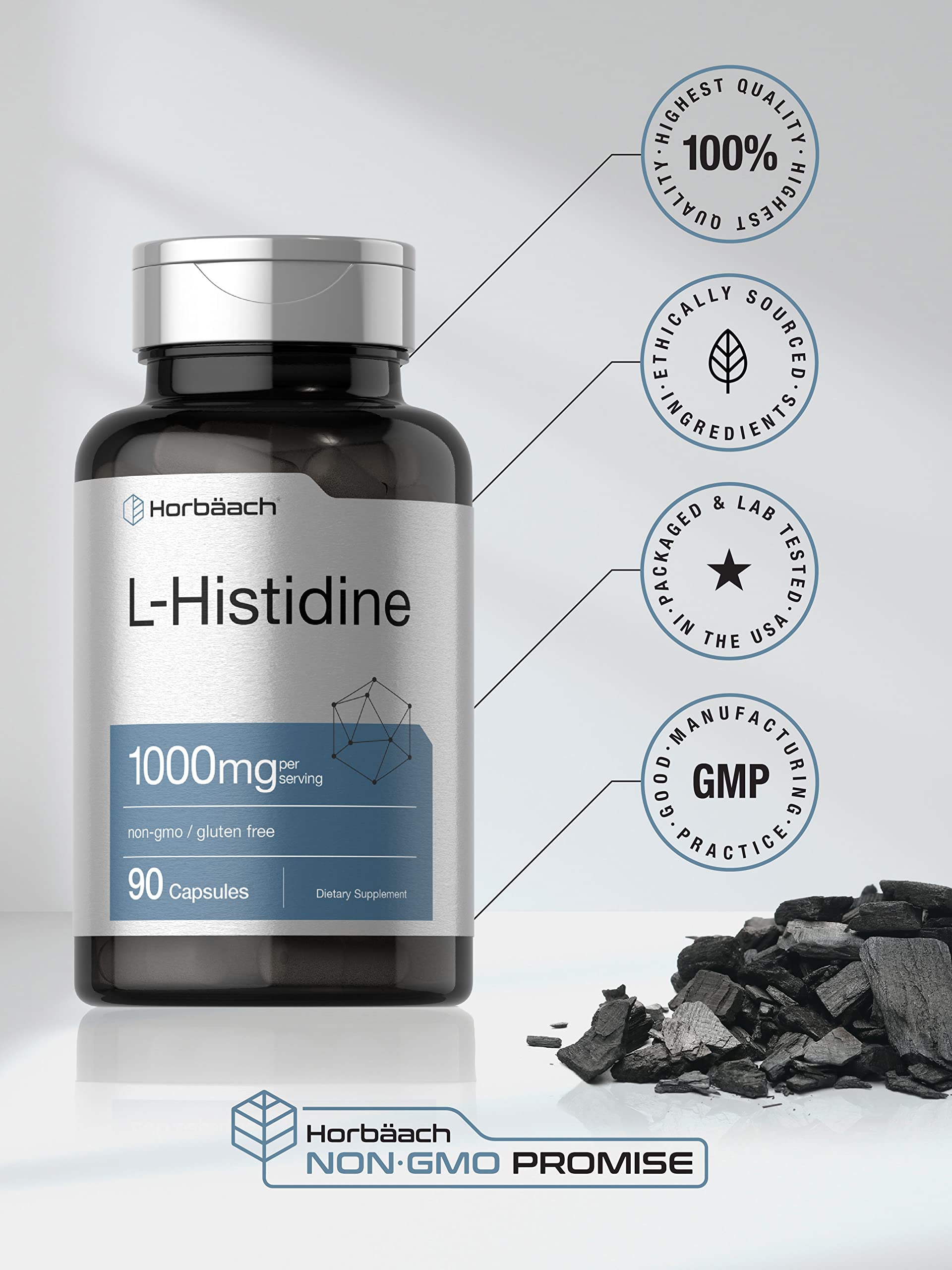 Horbäach L-Histidine 1000mg 90 Capsules | Non-GMO and Gluten Free | Pharmaceutical Grade - Image 5
