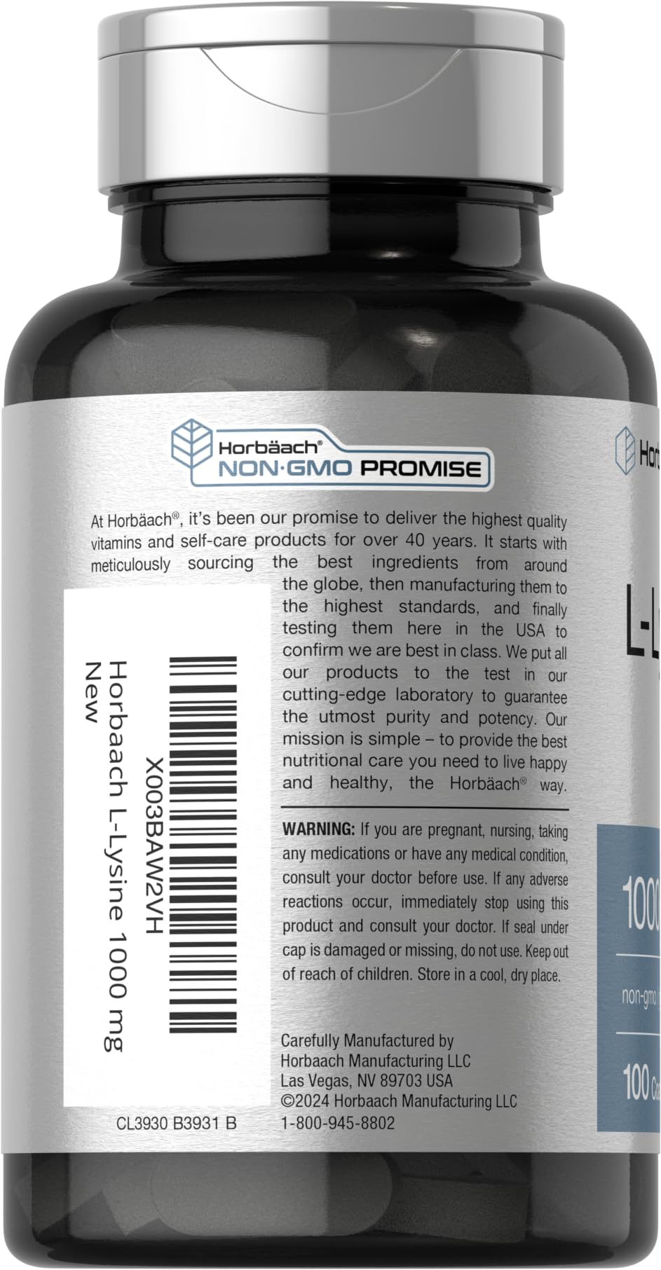 Horbäach L-Lysine 1000mg | 100 Coated Caplets | Free Form Dietary Supplement | Essential Amino Acid | Vegetarian, Non-GMO, and Gluten Free Formula - Image 3