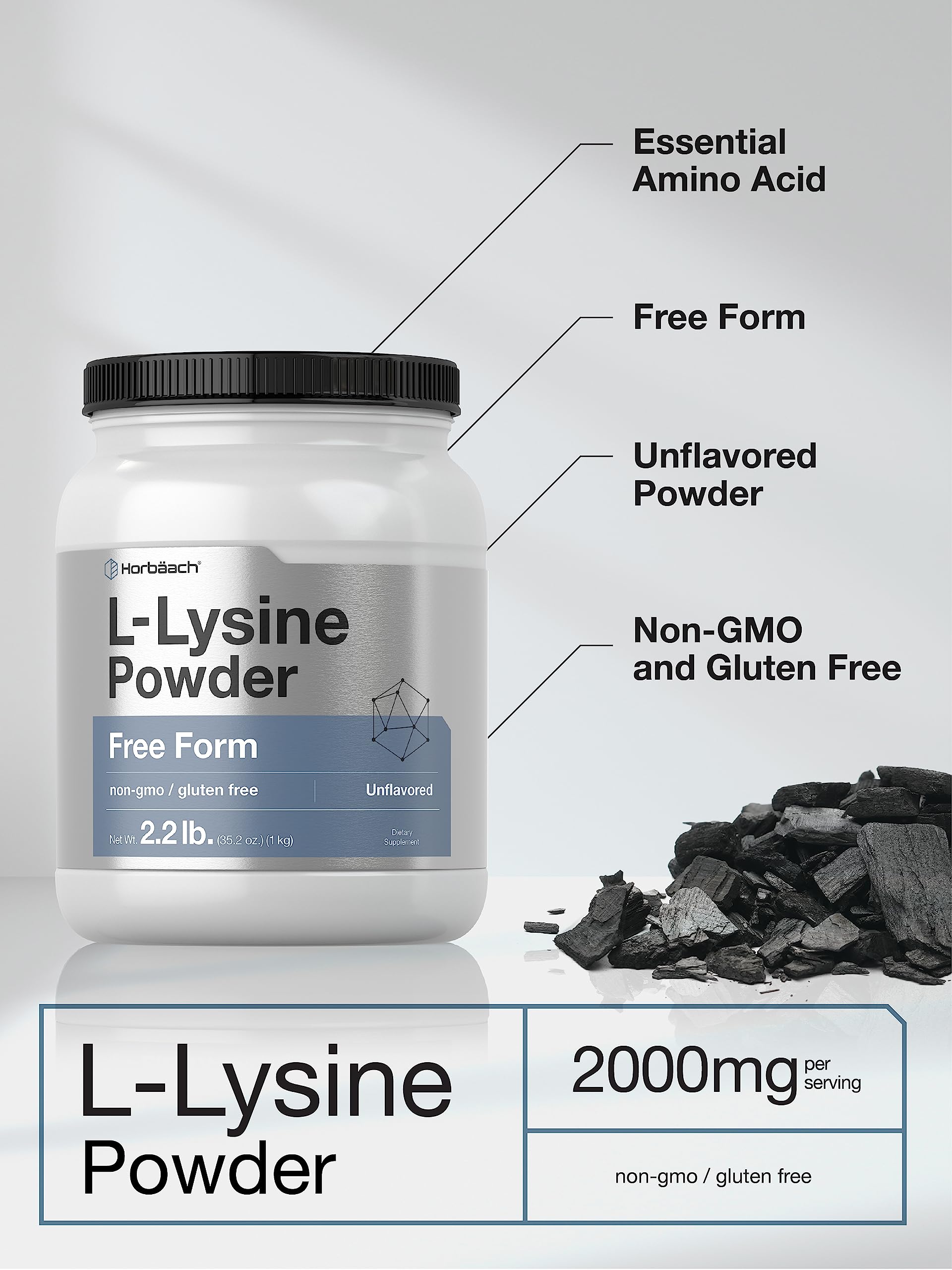 Horbäach L-Lysine Powder | 2.2 lbs | Unflavored Free Form Supplement | Vegetarian, Non-GMO, Gluten Free Formula - Image 3