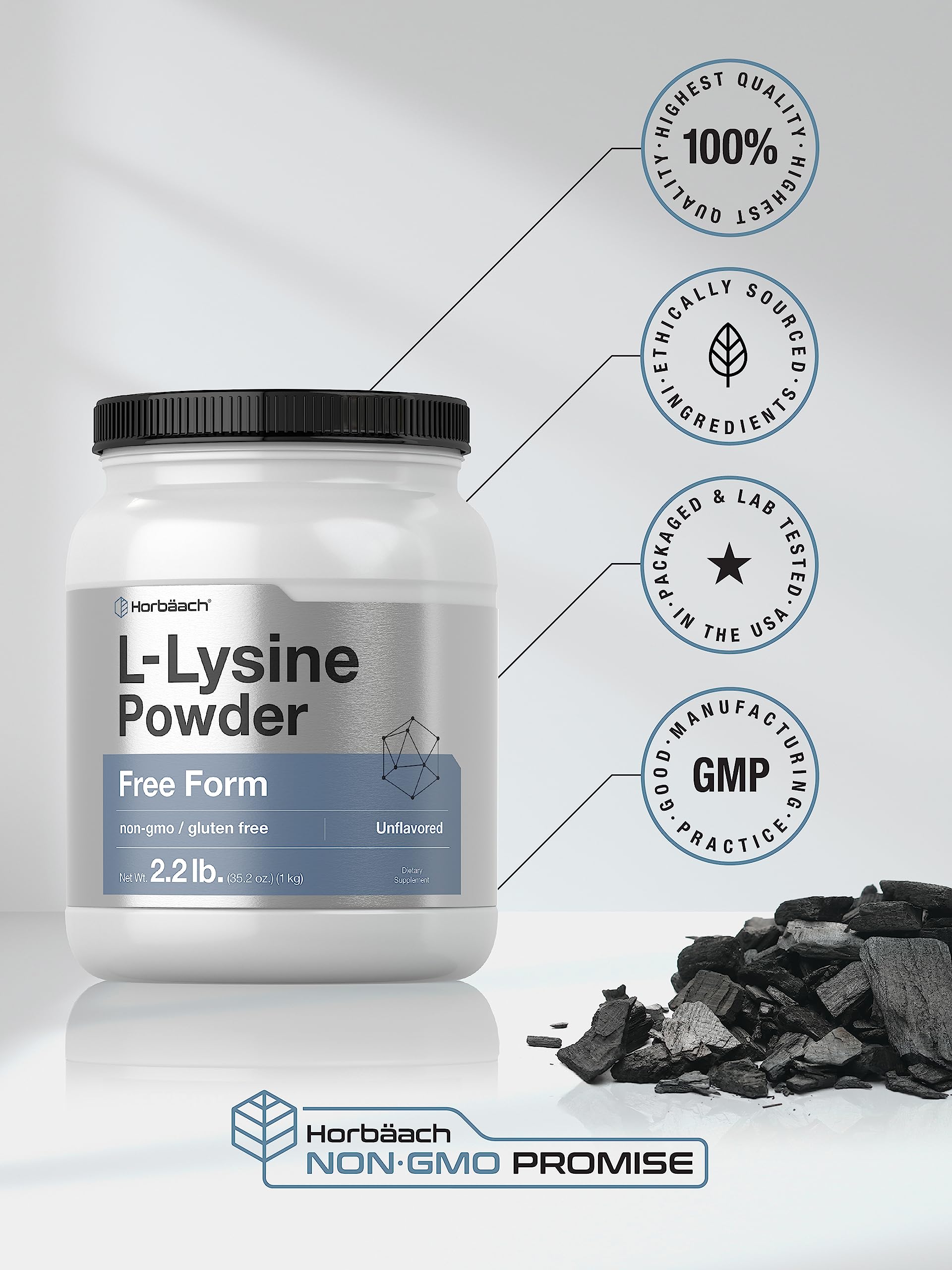 Horbäach L-Lysine Powder | 2.2 lbs | Unflavored Free Form Supplement | Vegetarian, Non-GMO, Gluten Free Formula - Image 5