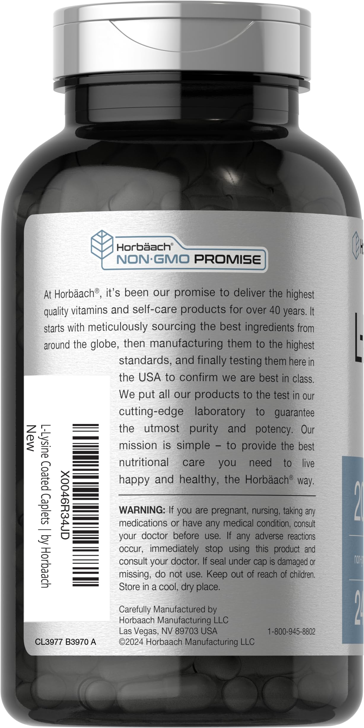 Horbäach L-Lysine Supplement 2000mg | 240 Caplets | Free Form L-Lysine Hydrochloride | Vegetarian, Non-GMO, Gluten Free - Image 3