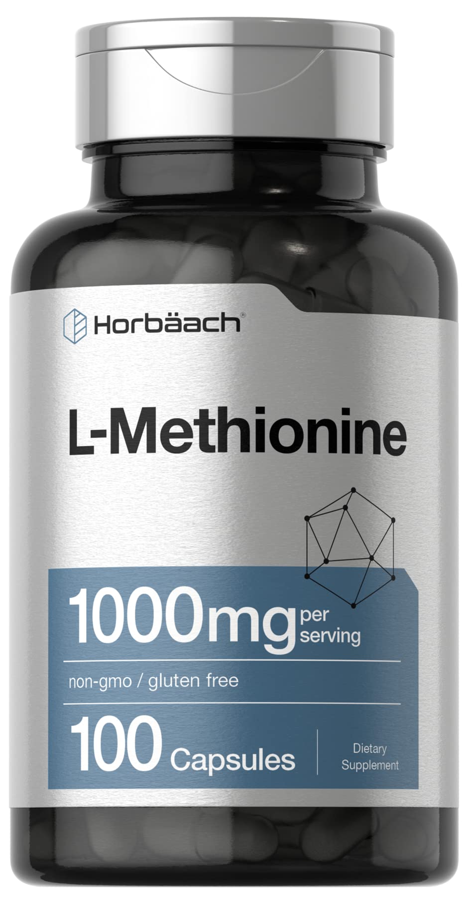 Horbäach L-Methionine 1000mg | 100 Capsules | Non-GMO, Gluten Free | Free Form Supplement