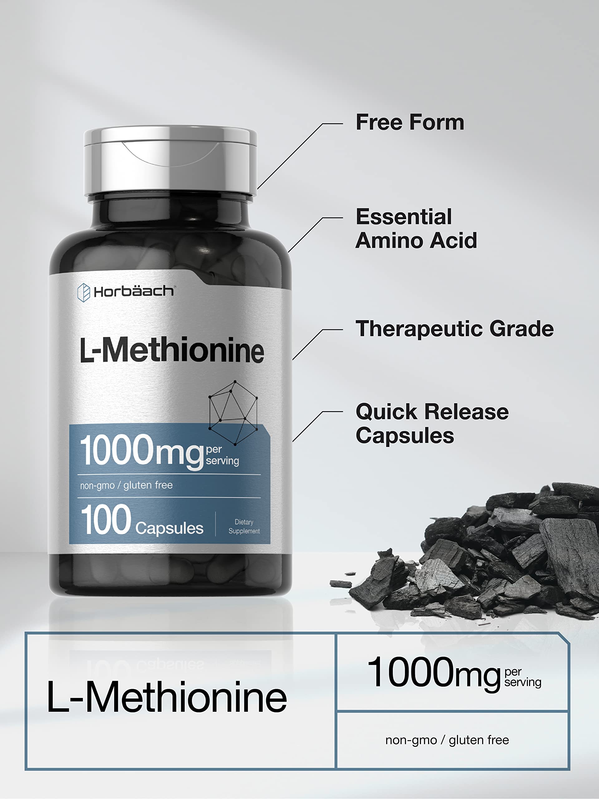 Horbäach L-Methionine 1000mg | 100 Capsules | Non-GMO, Gluten Free | Free Form Supplement - Image 3