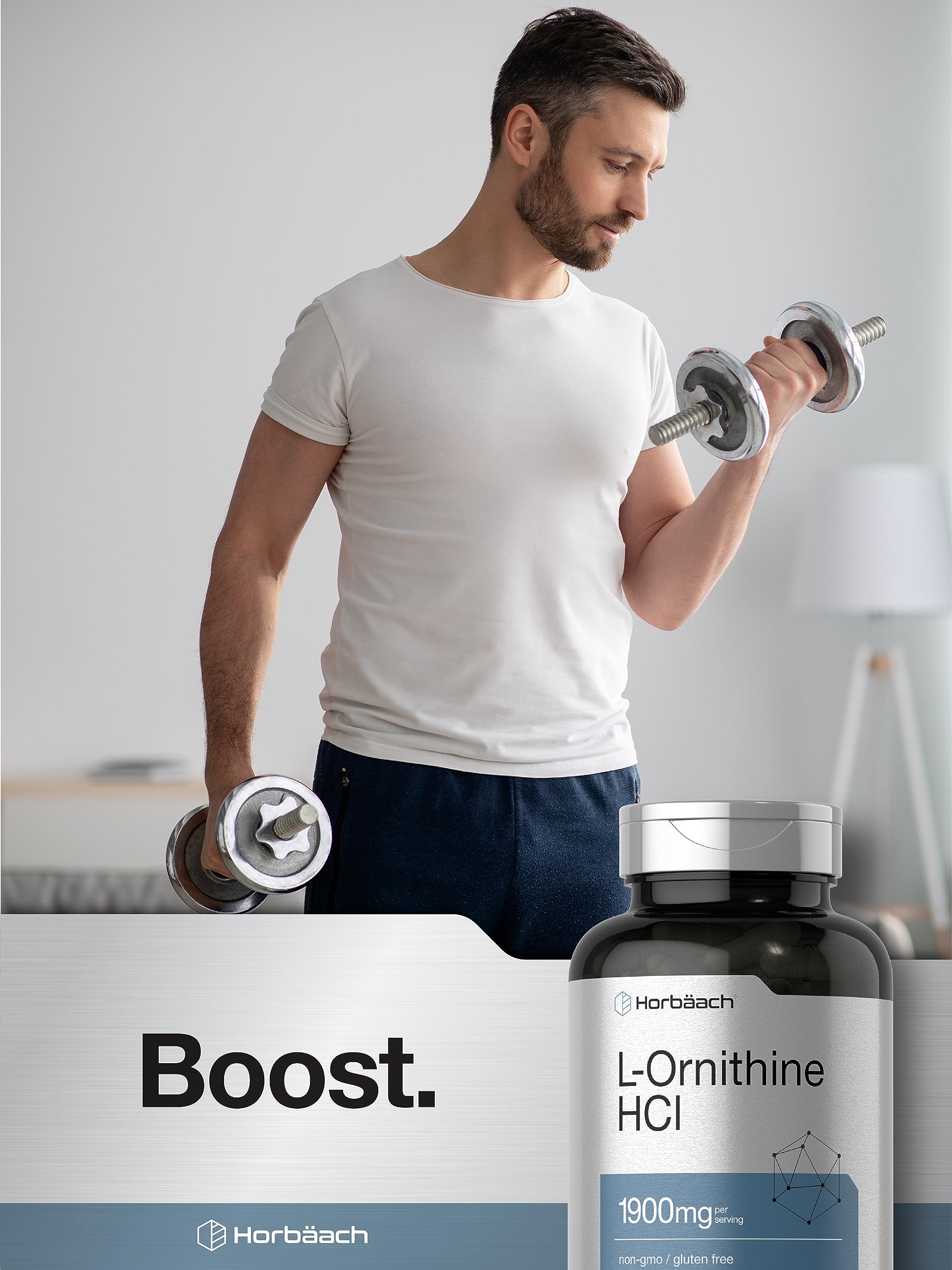 Horbäach L Ornithine HCl | 1900mg | 120 Capsules | Supplement for Men and Women | Non-GMO & Gluten Free - Image 6