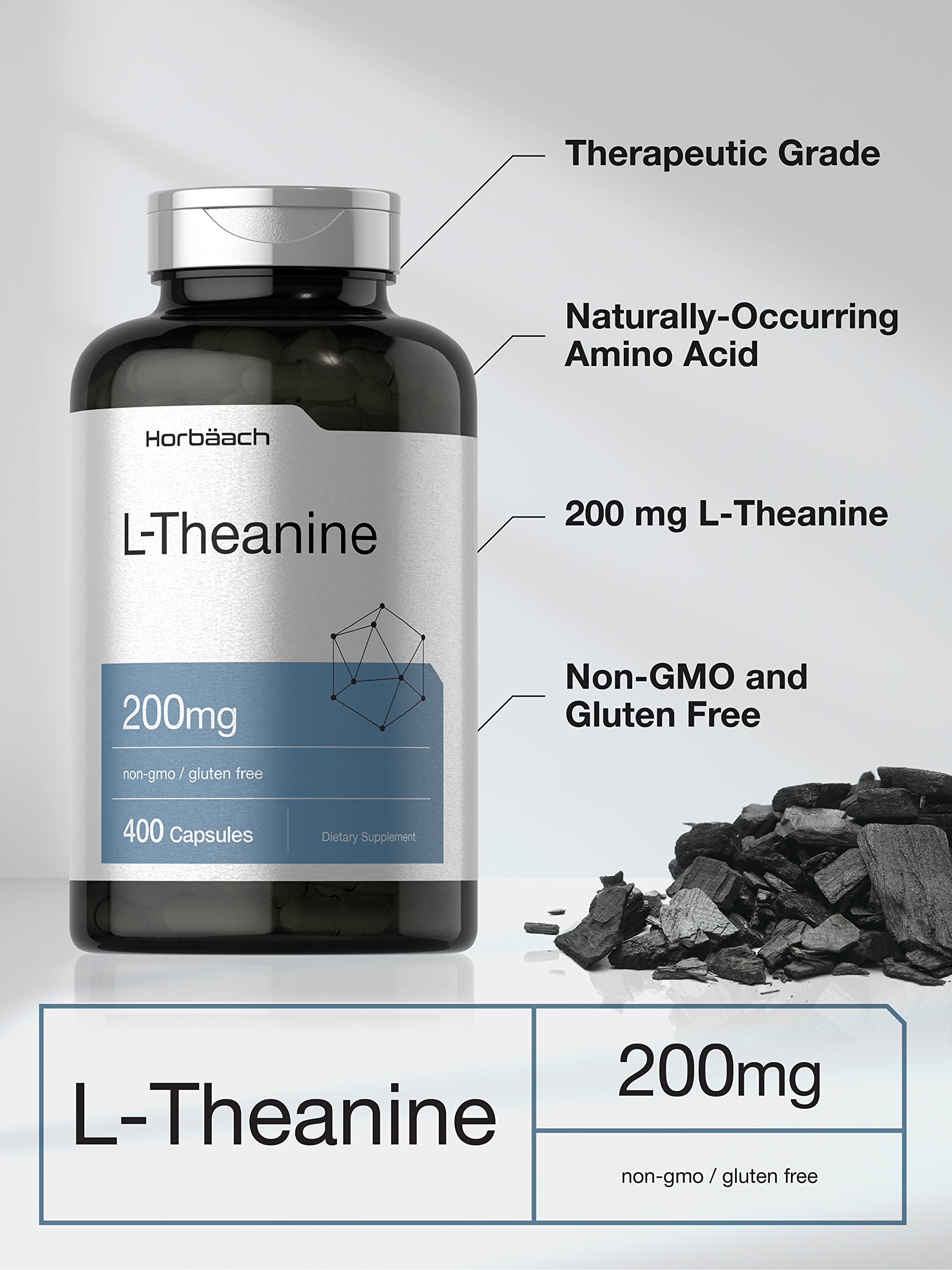 Horbäach L Theanine | 200mg | 400 Capsules | Value Size | Non-GMO, Gluten Free Supplement - Image 3